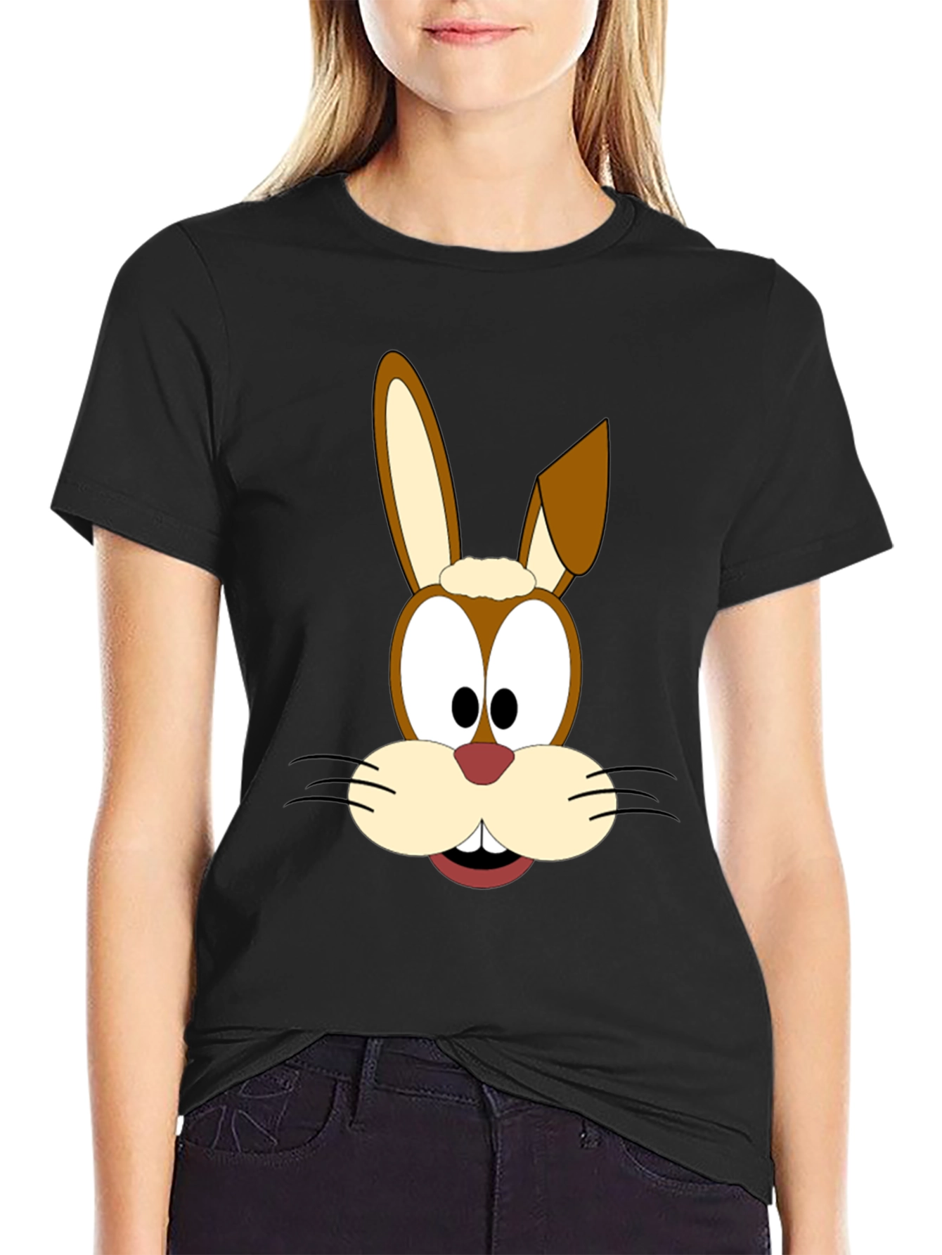 Cartoon Rabbit Graphic Tee - Black T-Shirt