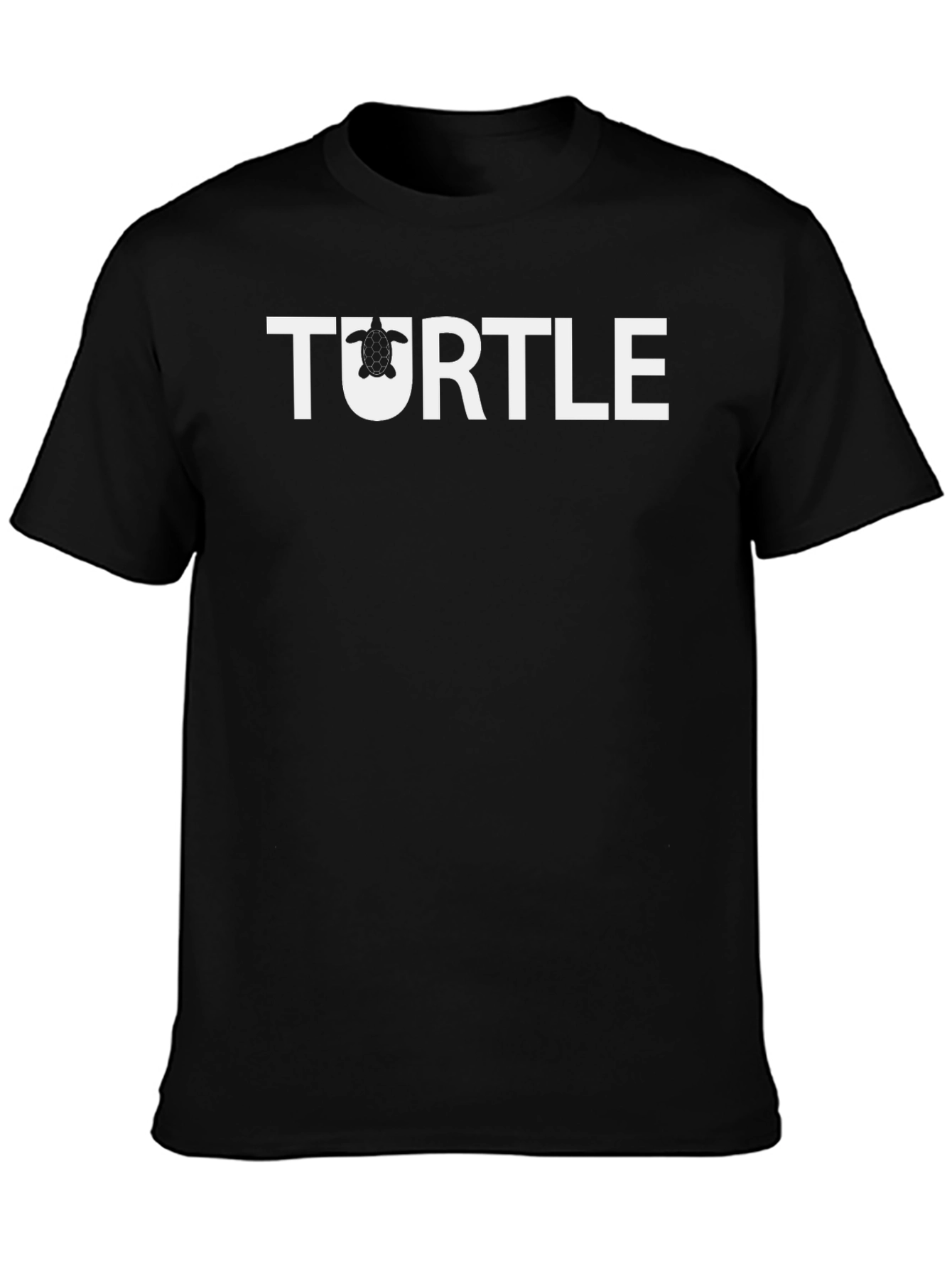 Turtle Graphic T-Shirt -  Black Crew Neck Casual