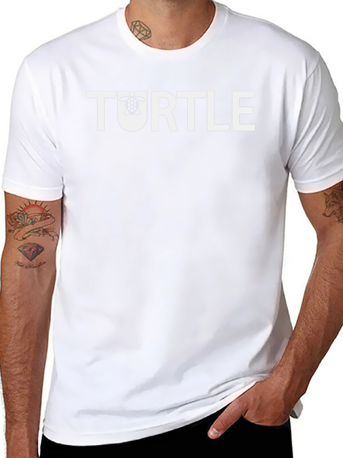 Turtle Graphic T-Shirt -  Black Crew Neck Casual