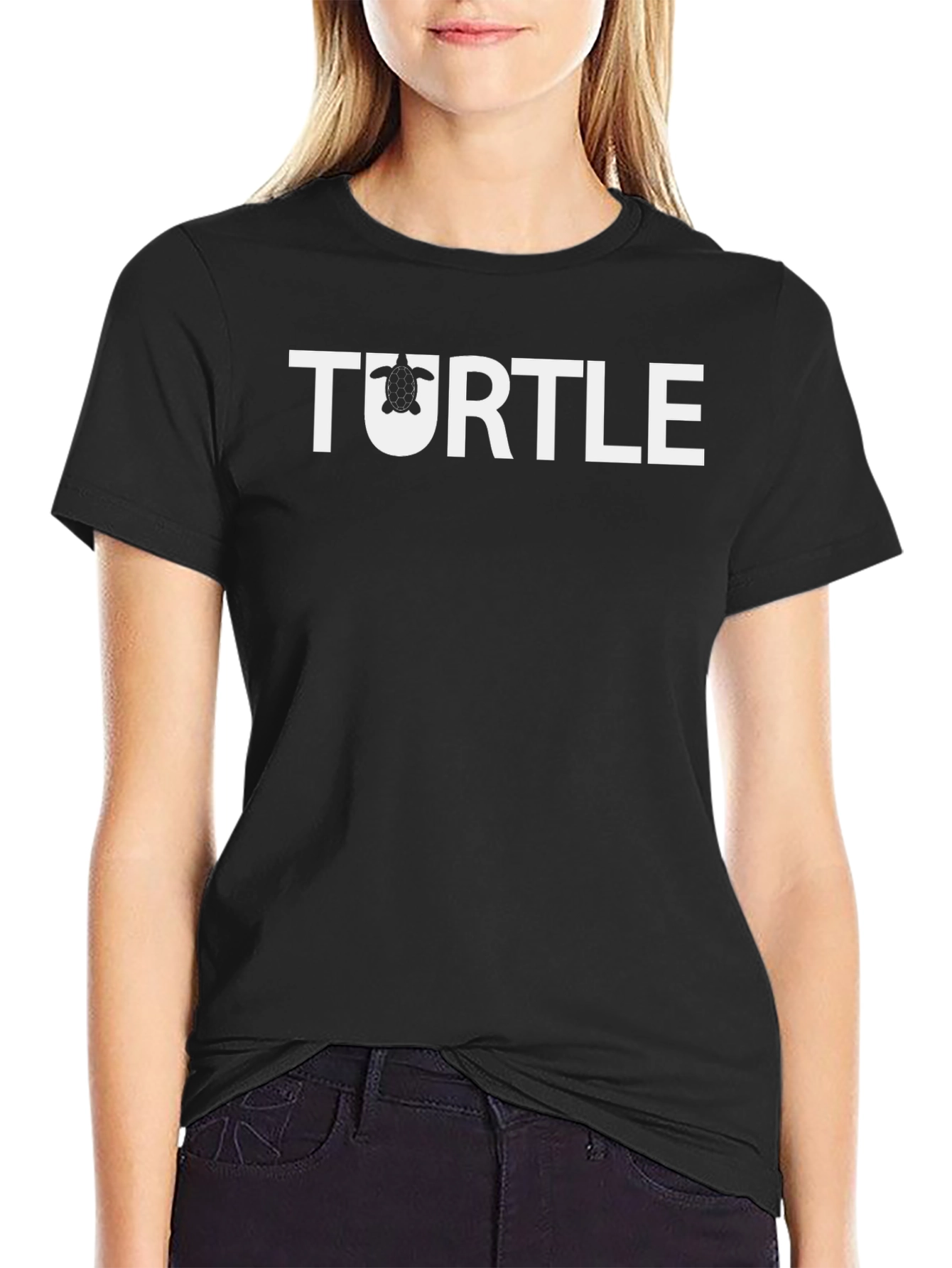 Turtle Graphic T-Shirt -  Black Crew Neck Casual