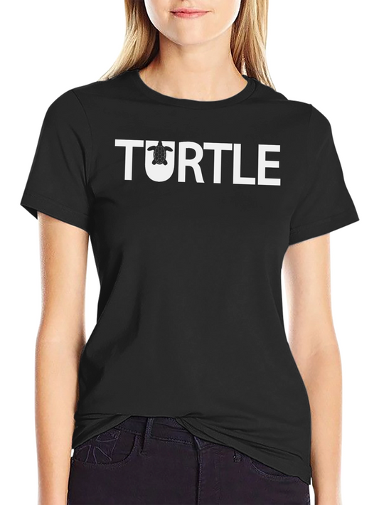 Turtle Graphic T-Shirt -  Black Crew Neck Casual