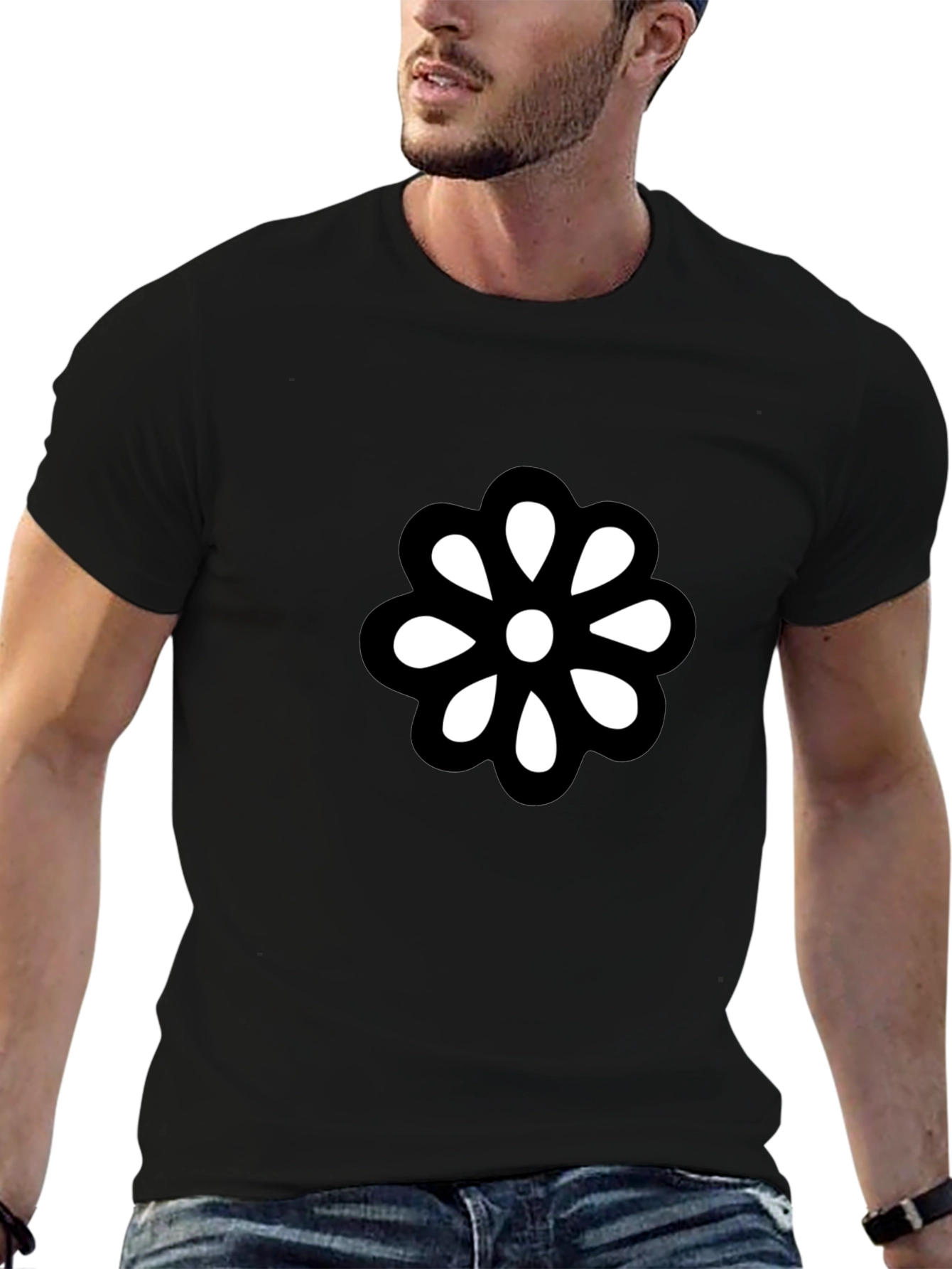 Black T-Shirt with Bold Flower Graphic