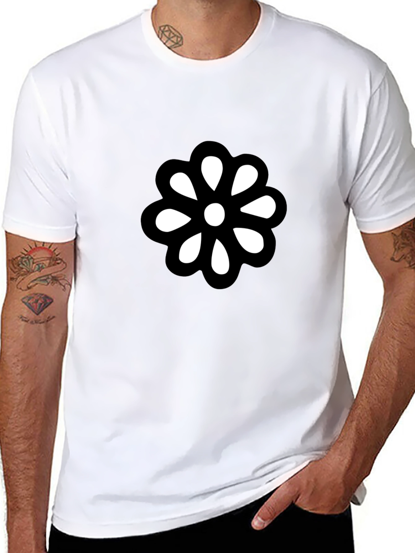Black T-Shirt with Bold Flower Graphic