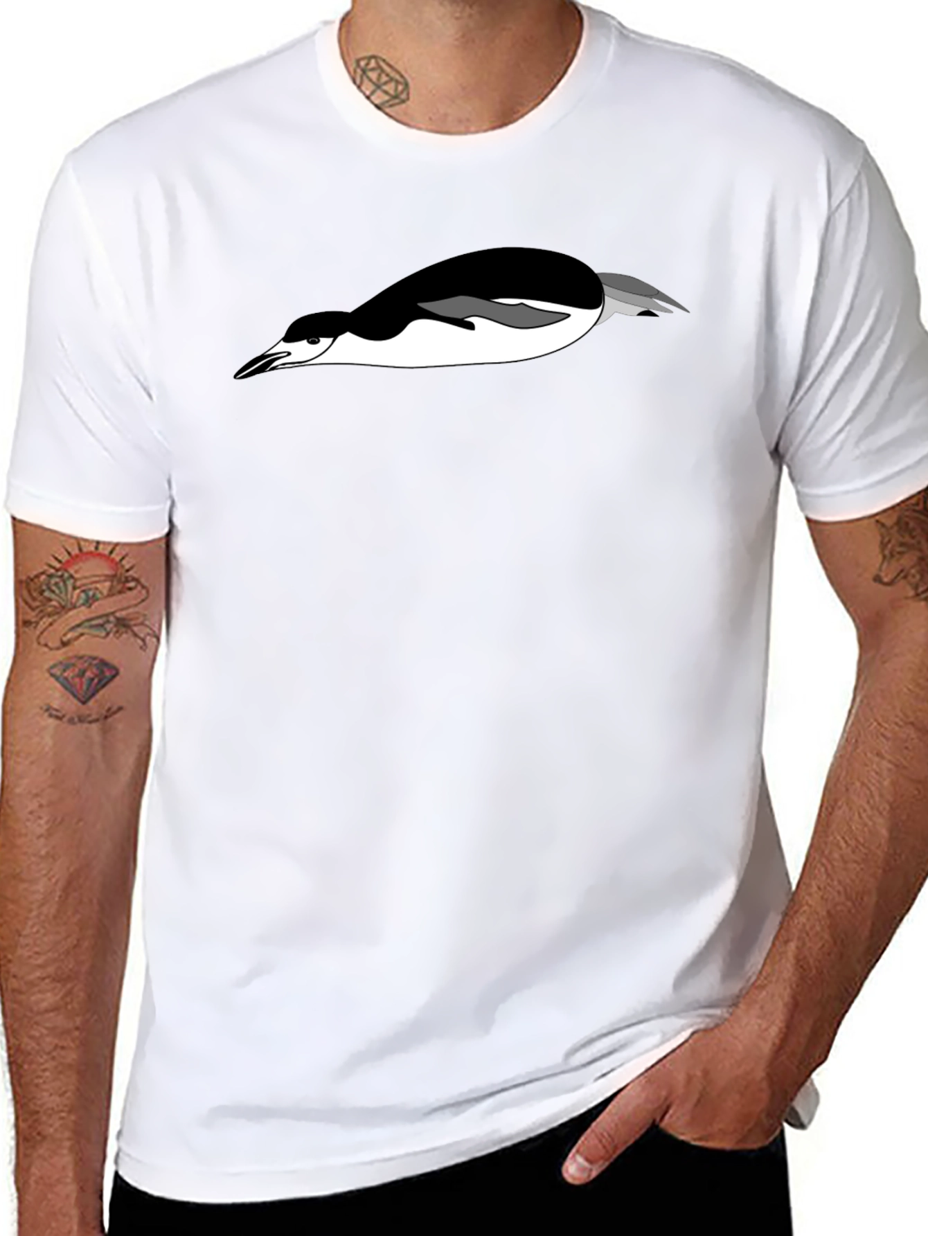 Mans Black T-Shirt with Penguin Graphic Tee