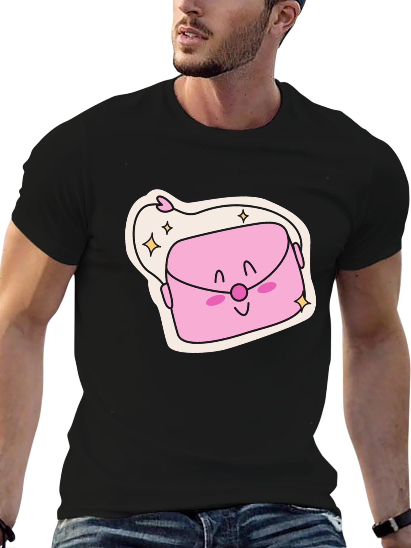 Cute Kawaii Purse Graphic Black T-Shirt