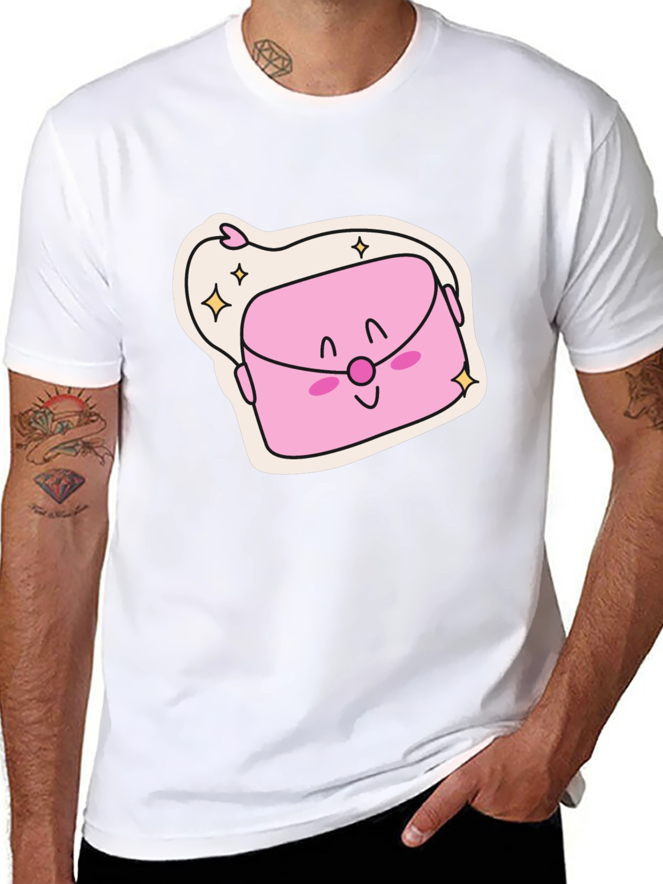 Cute Kawaii Purse Graphic Black T-Shirt