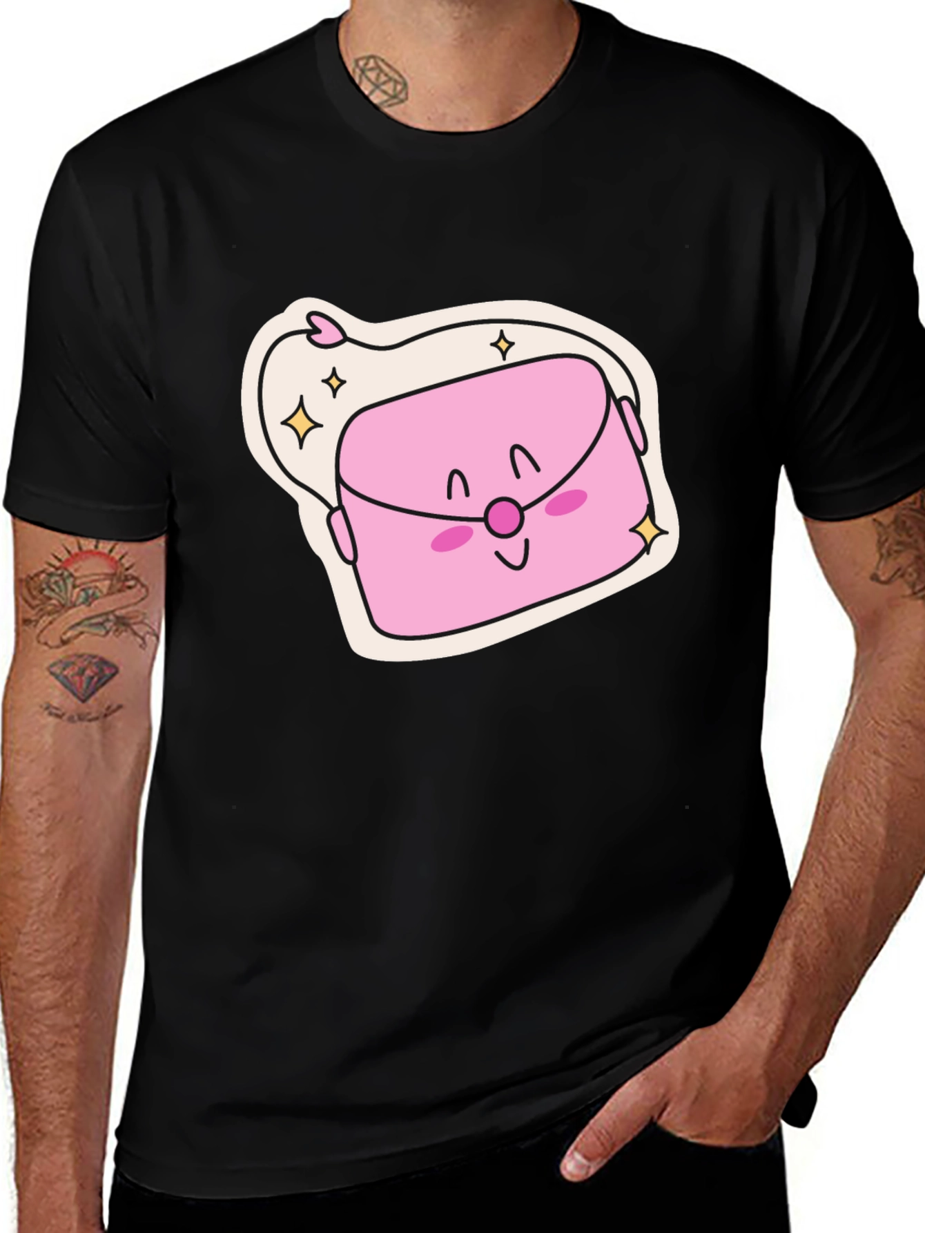 Cute Kawaii Purse Graphic Black T-Shirt