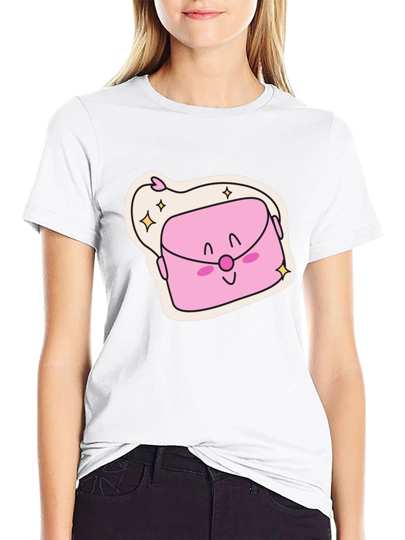 Cute Kawaii Purse Graphic Black T-Shirt