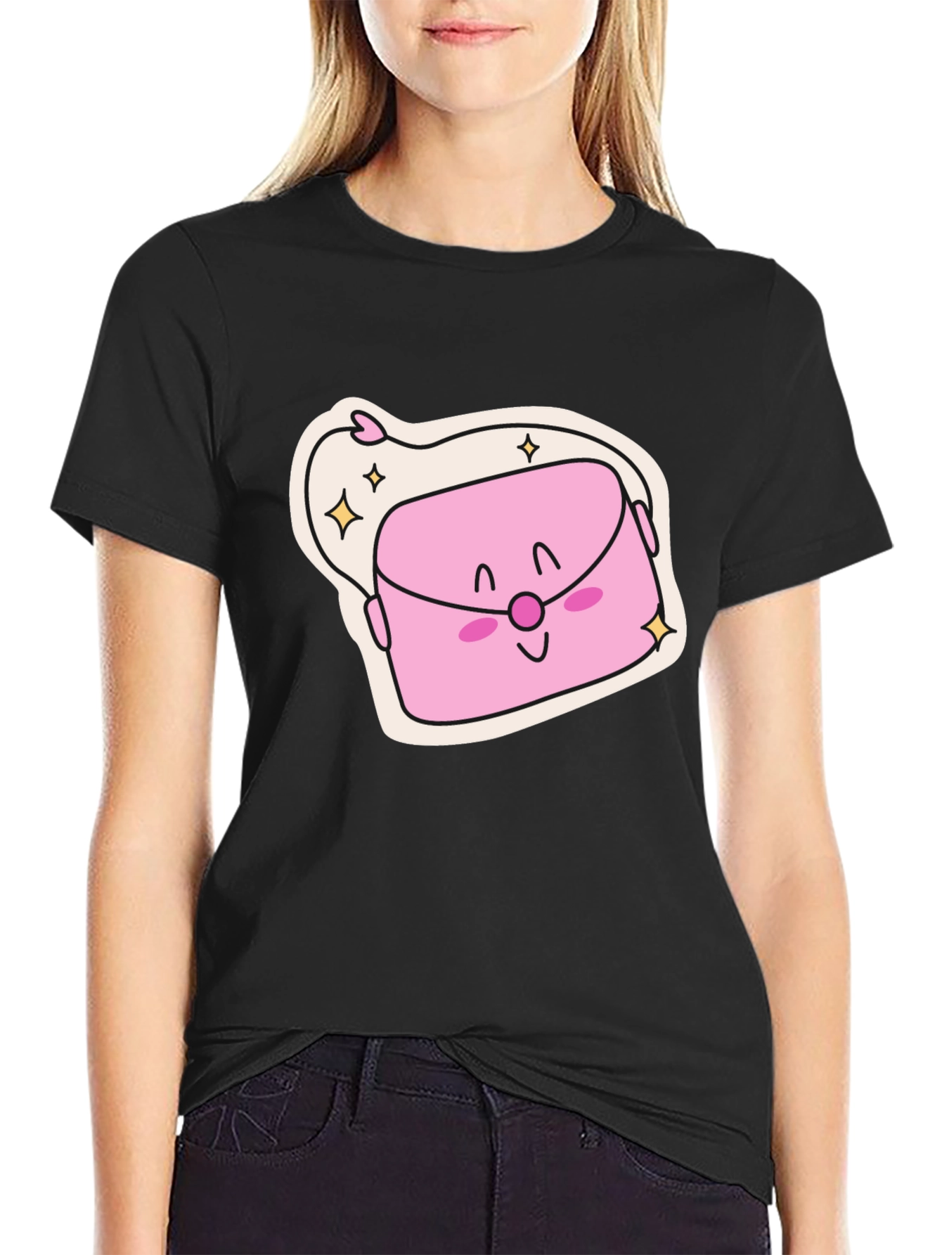 Cute Kawaii Purse Graphic Black T-Shirt