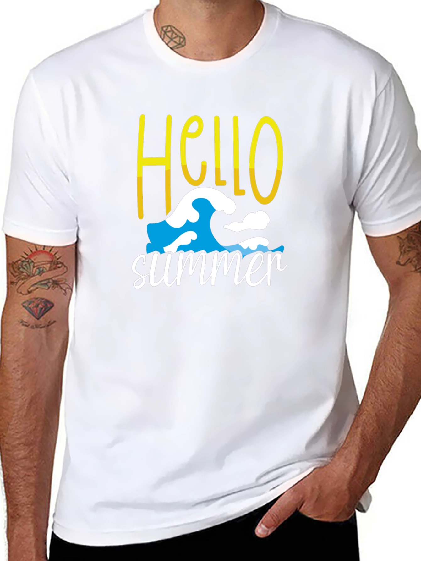 Hello Summer T-Shirt - Wave Design - Cotton Blend