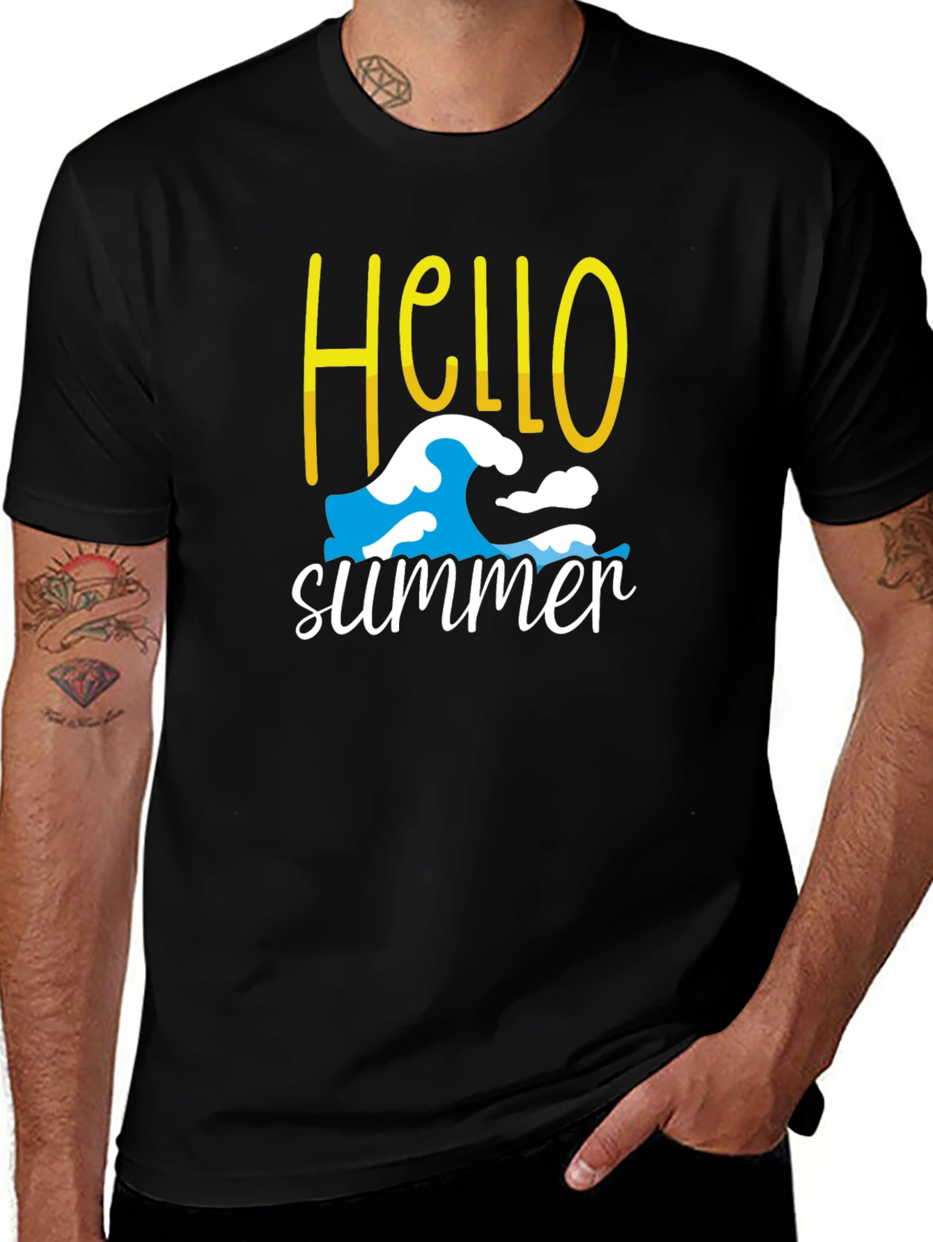 Hello Summer T-Shirt - Wave Design - Cotton Blend