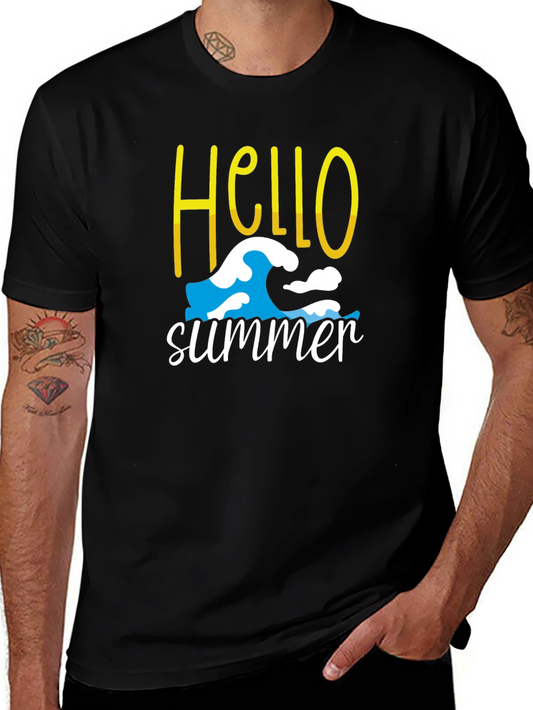 Hello Summer T-Shirt - Wave Design - Cotton Blend