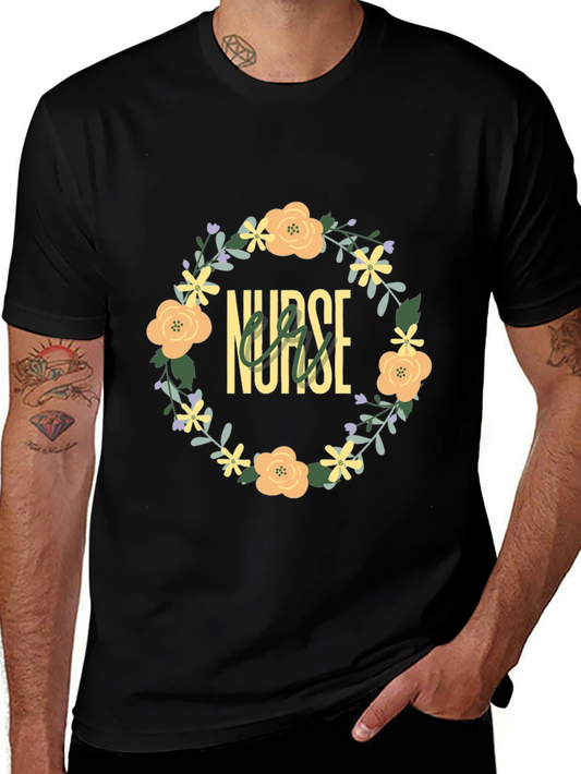 Nurse Floral Wreath Tee - Comfortable Black T-Shirt