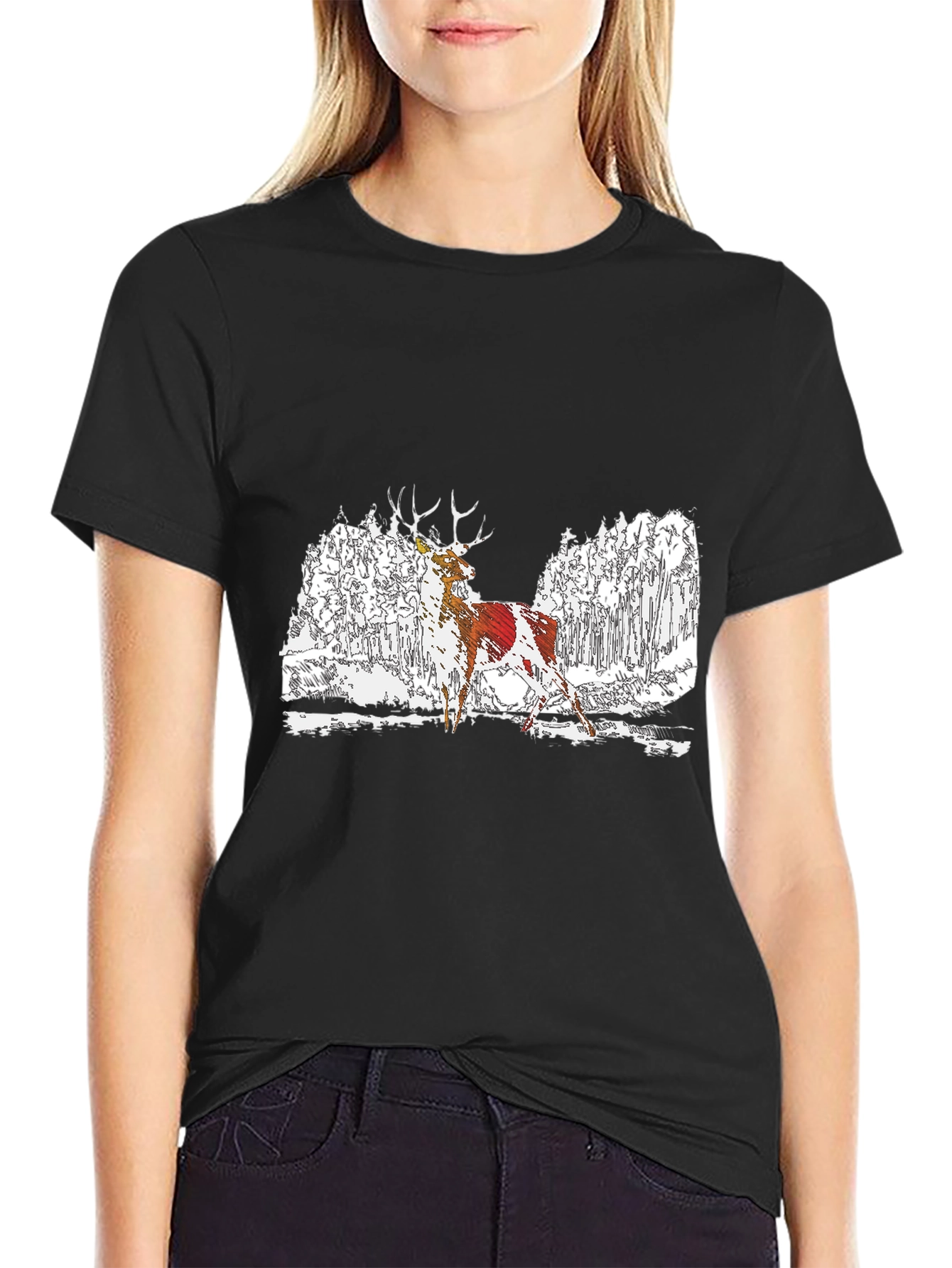Deer Graphic Black T-Shirt