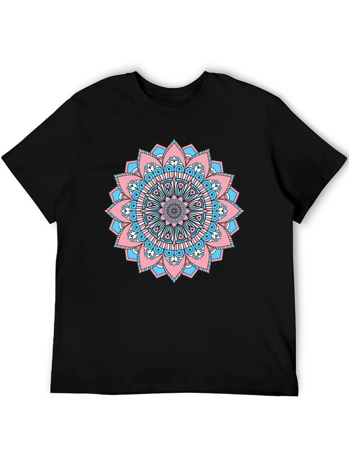 Black T-Shirt with Transgender Pride Mandala Design