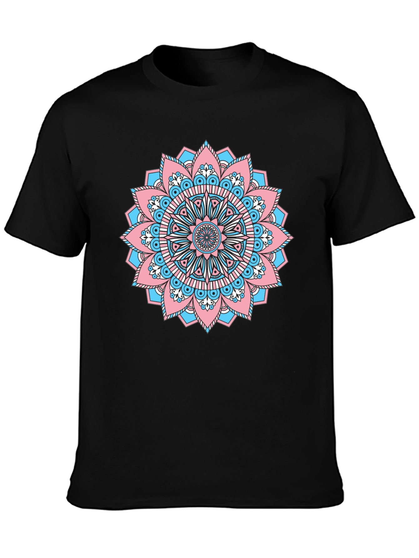 Black T-Shirt with Transgender Pride Mandala Design