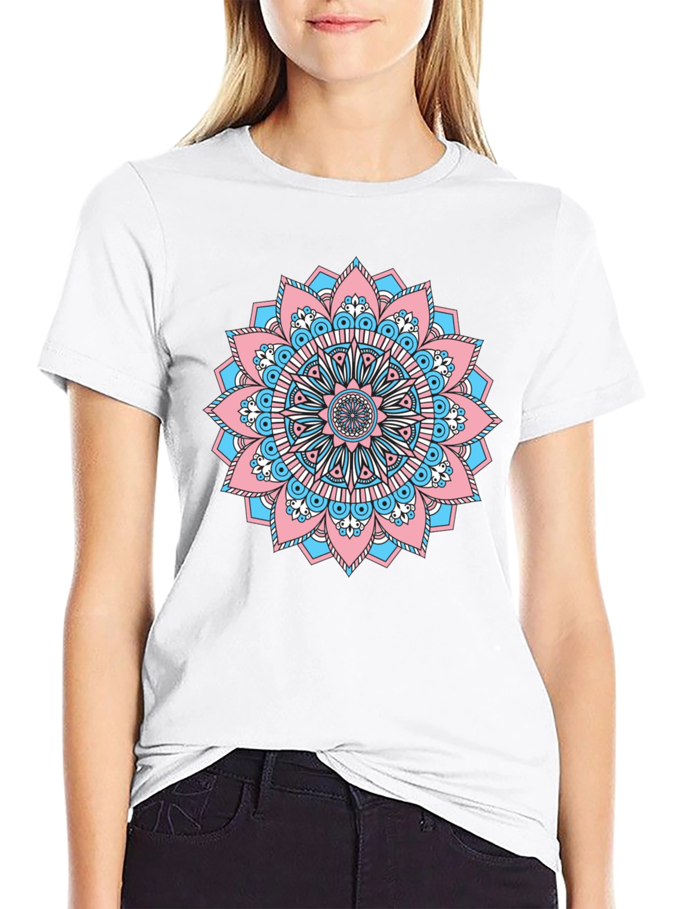 Black T-Shirt with Transgender Pride Mandala Design