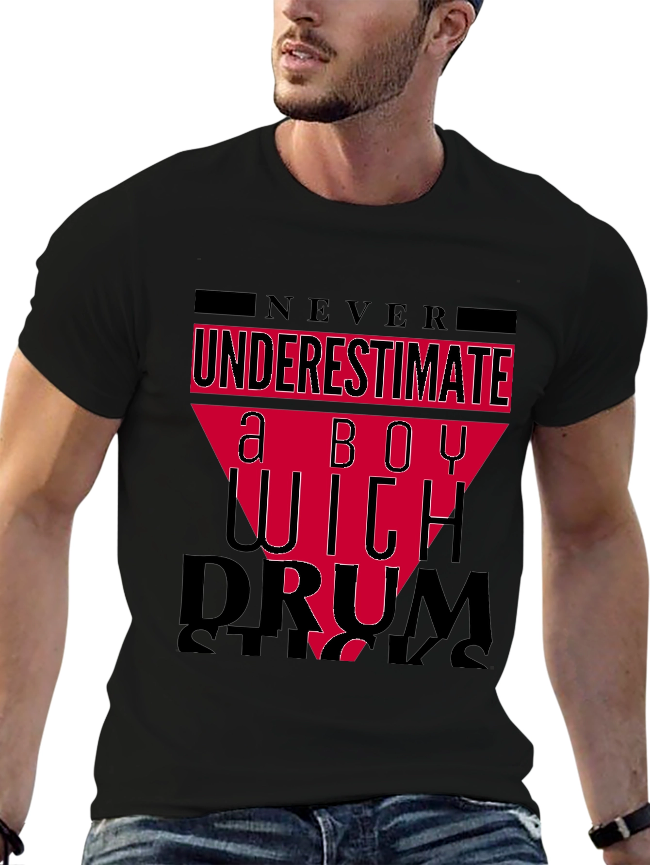 Never Underestimate a Boy With Drumsticks Black T-Shirt