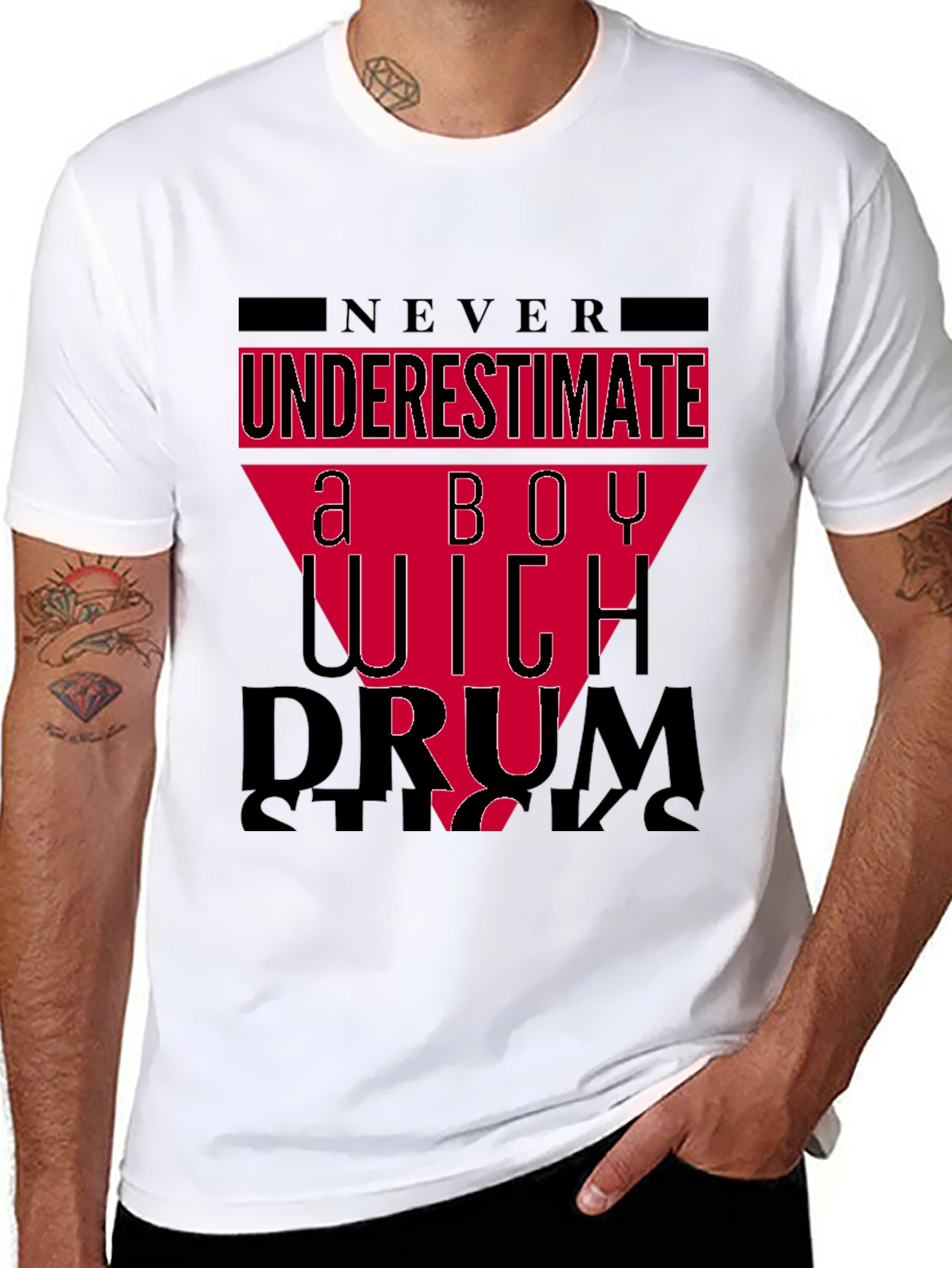Never Underestimate a Boy With Drumsticks Black T-Shirt