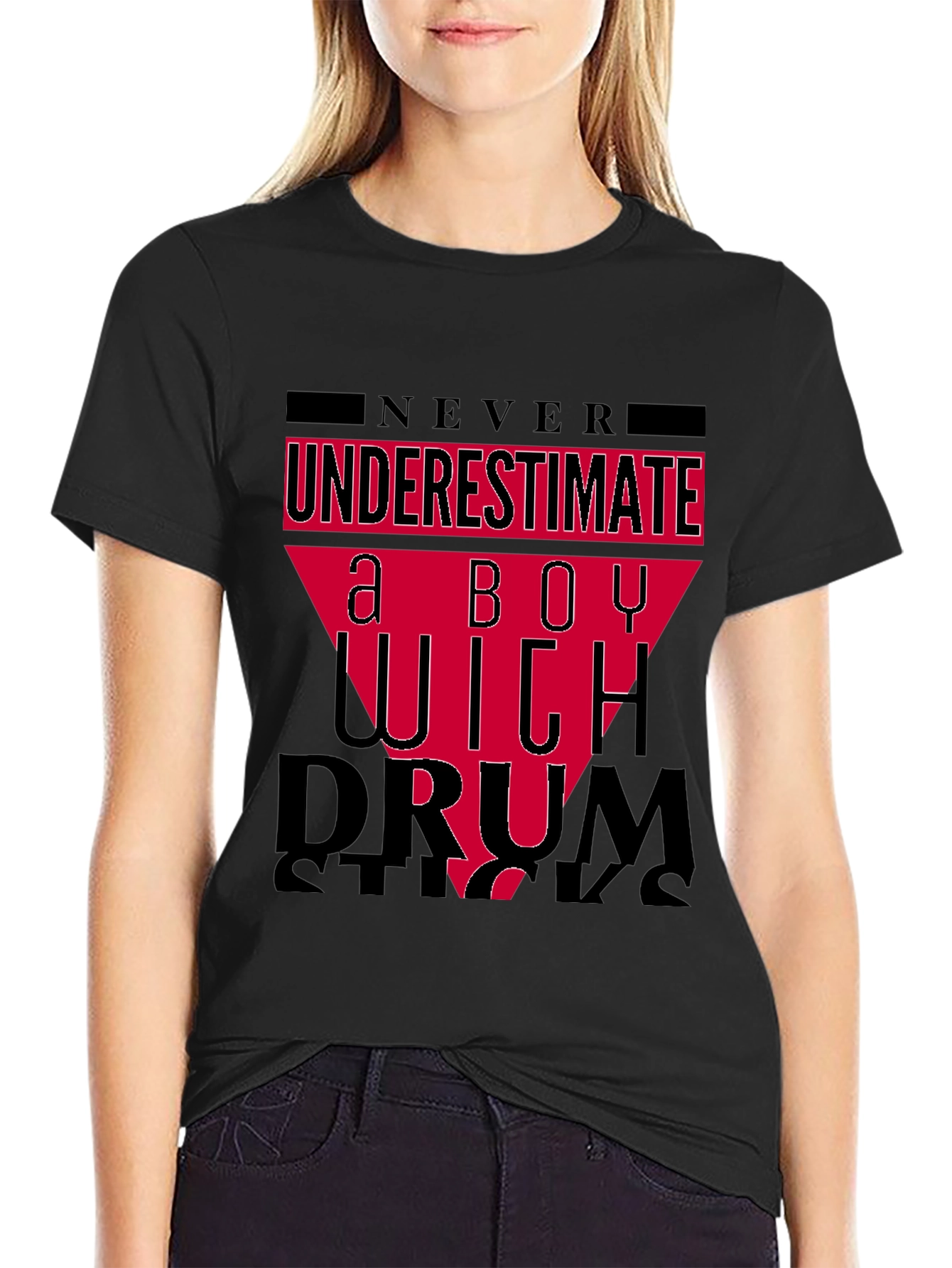 Never Underestimate a Boy With Drumsticks Black T-Shirt
