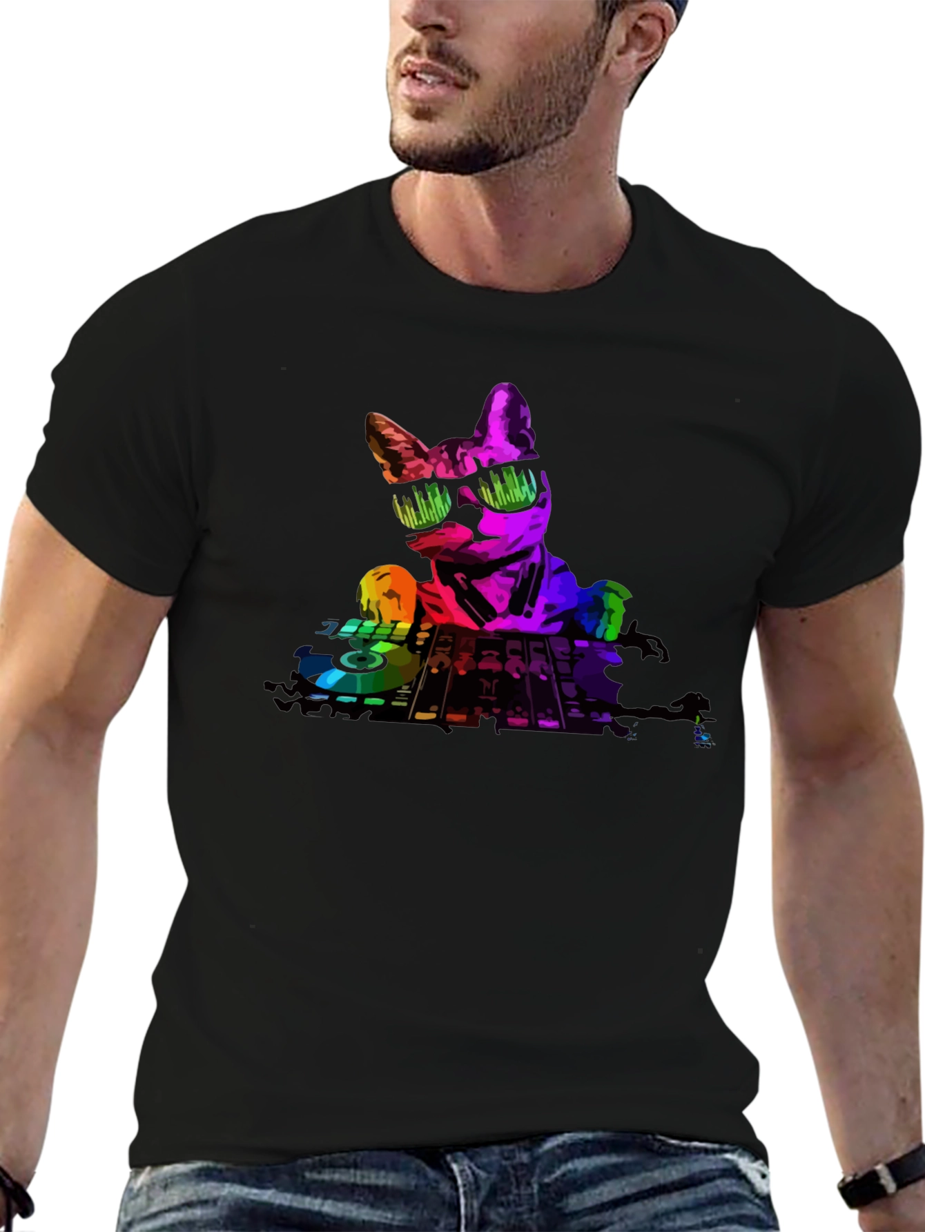 DJ Cat T-Shirt - Black Cotton Tee