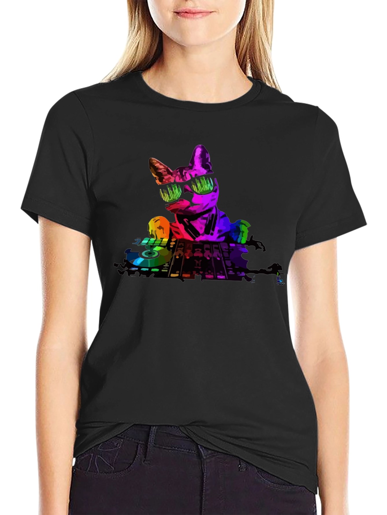 DJ Cat T-Shirt - Black Cotton Tee