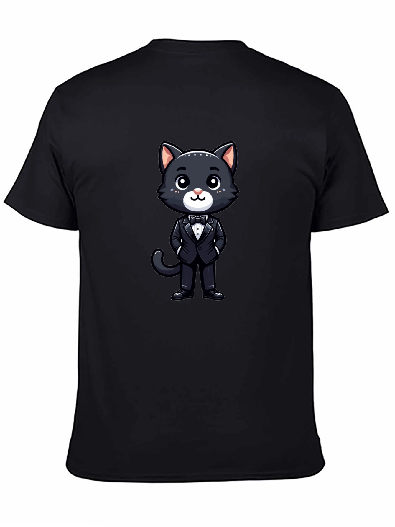 Cat in Tuxedo Graphic Tee - Black Cotton T-Shirt
