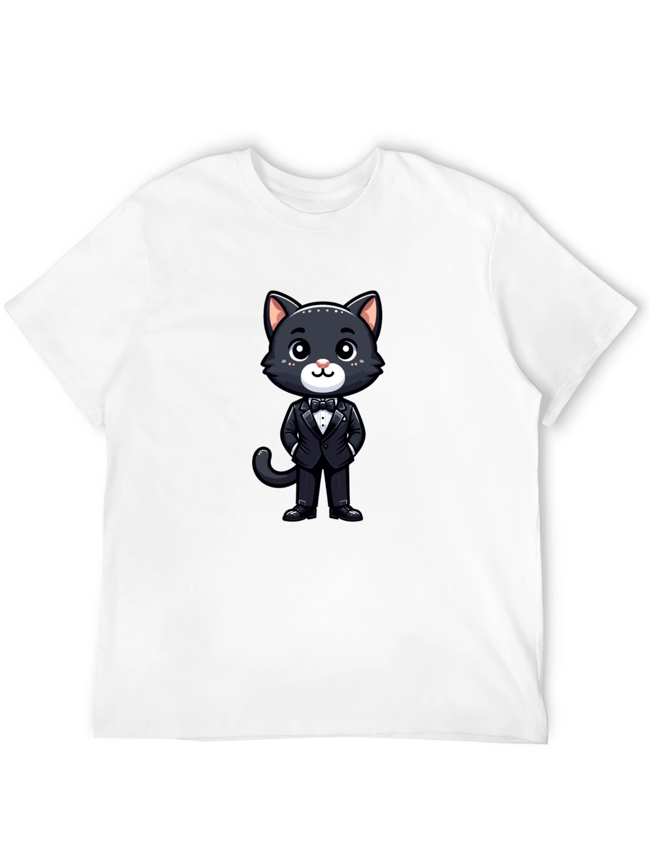 Cat in Tuxedo Graphic Tee - Black Cotton T-Shirt