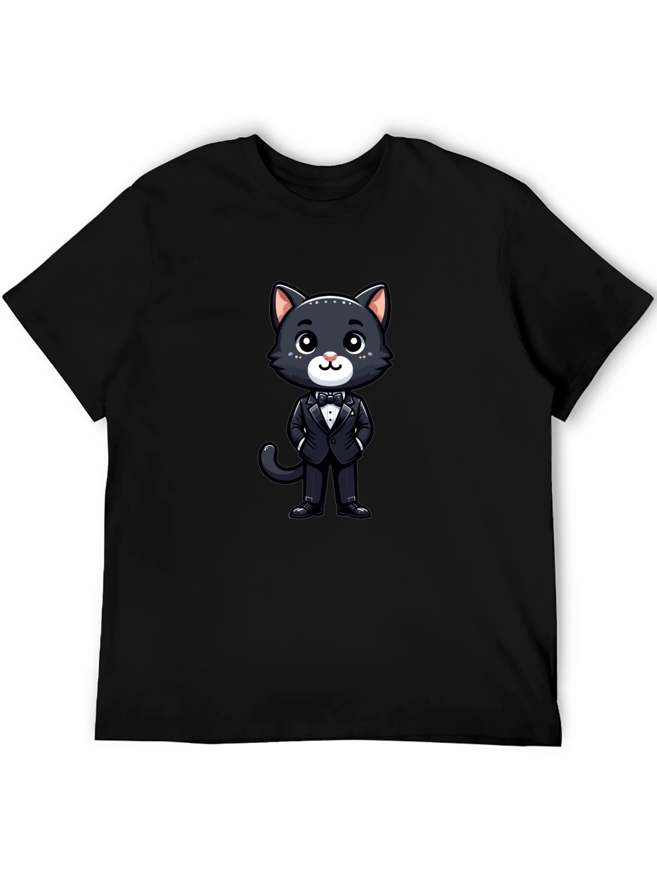 Cat in Tuxedo Graphic Tee - Black Cotton T-Shirt