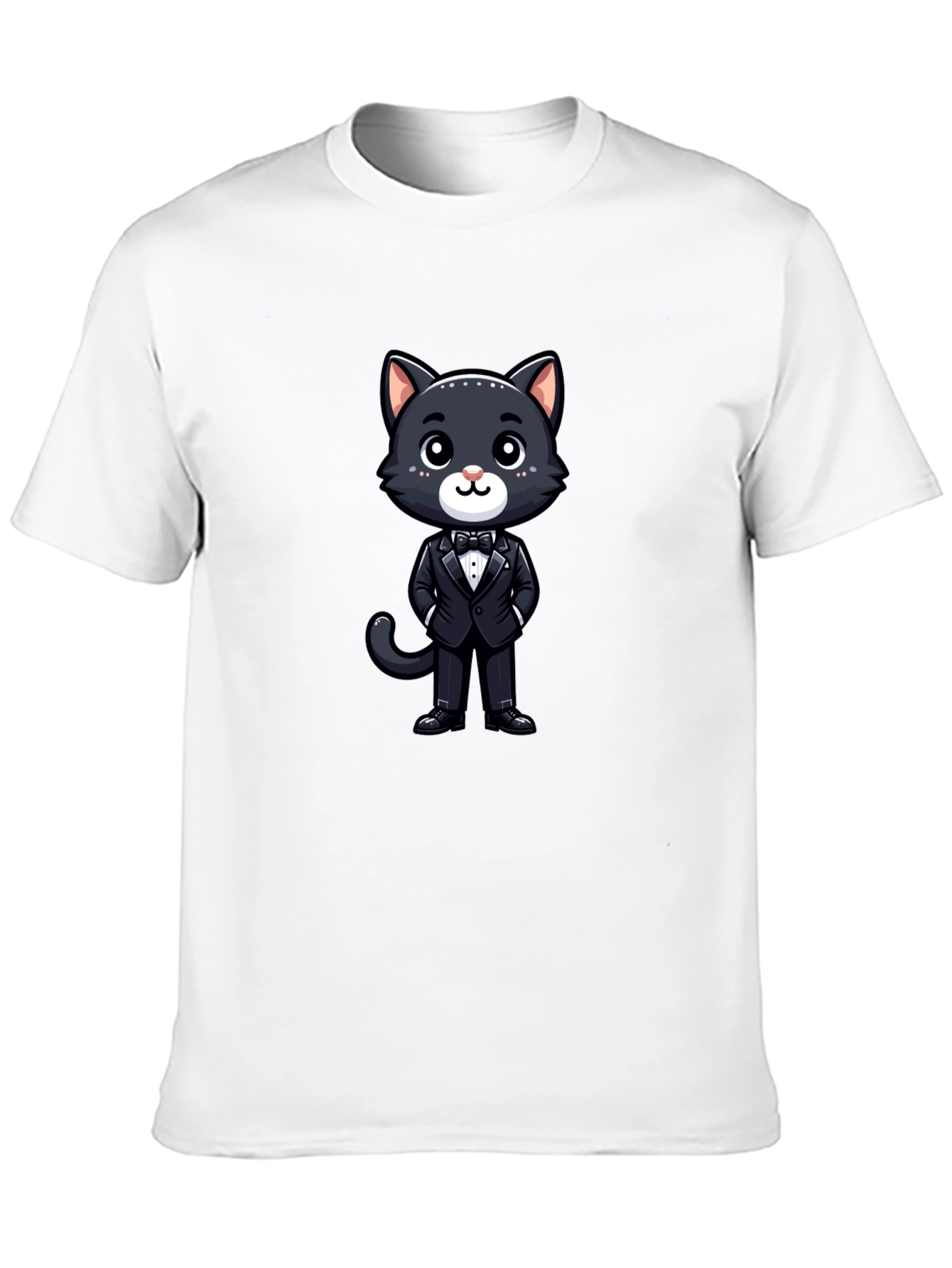 Cat in Tuxedo Graphic Tee - Black Cotton T-Shirt