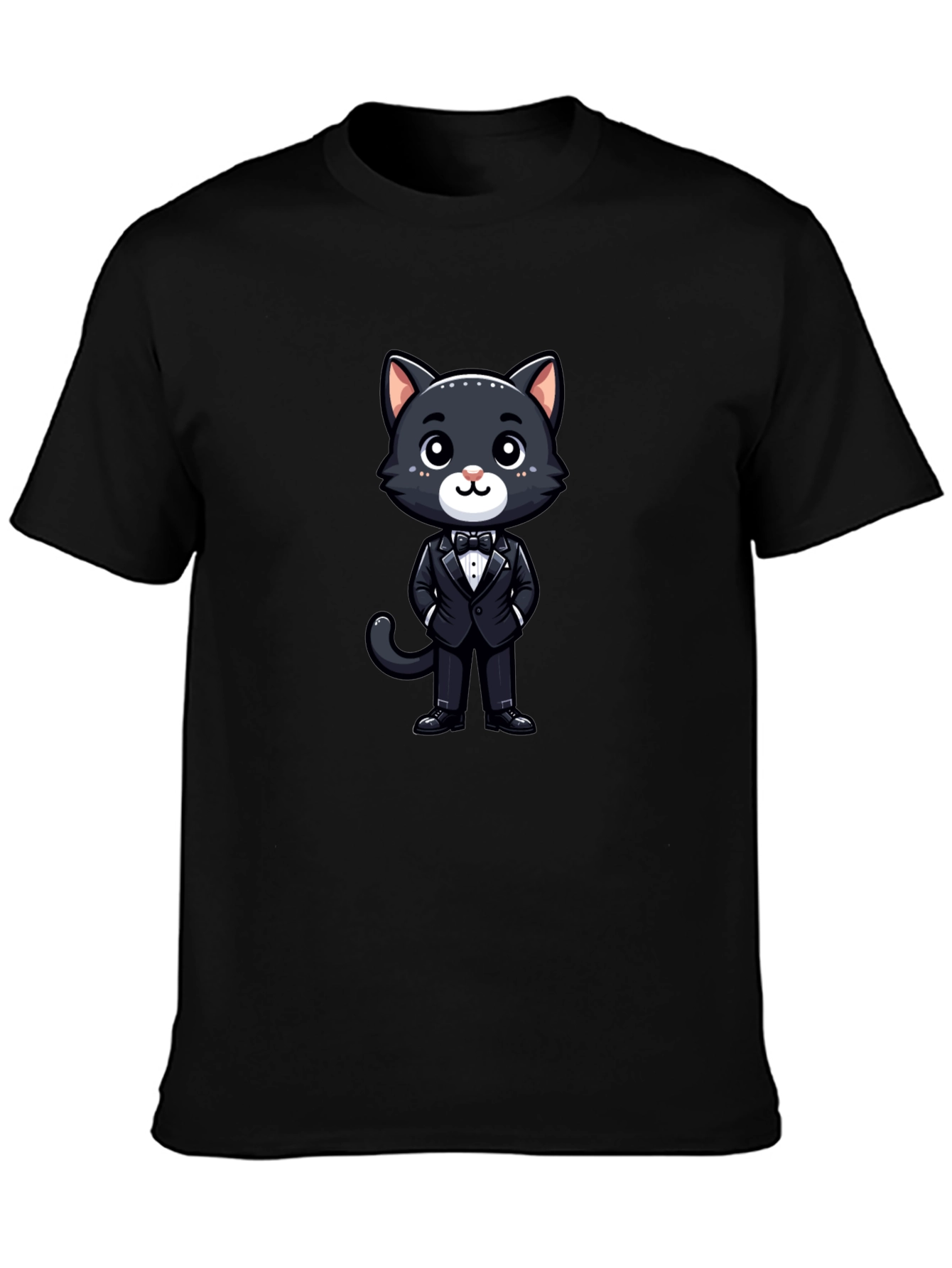 Cat in Tuxedo Graphic Tee - Black Cotton T-Shirt
