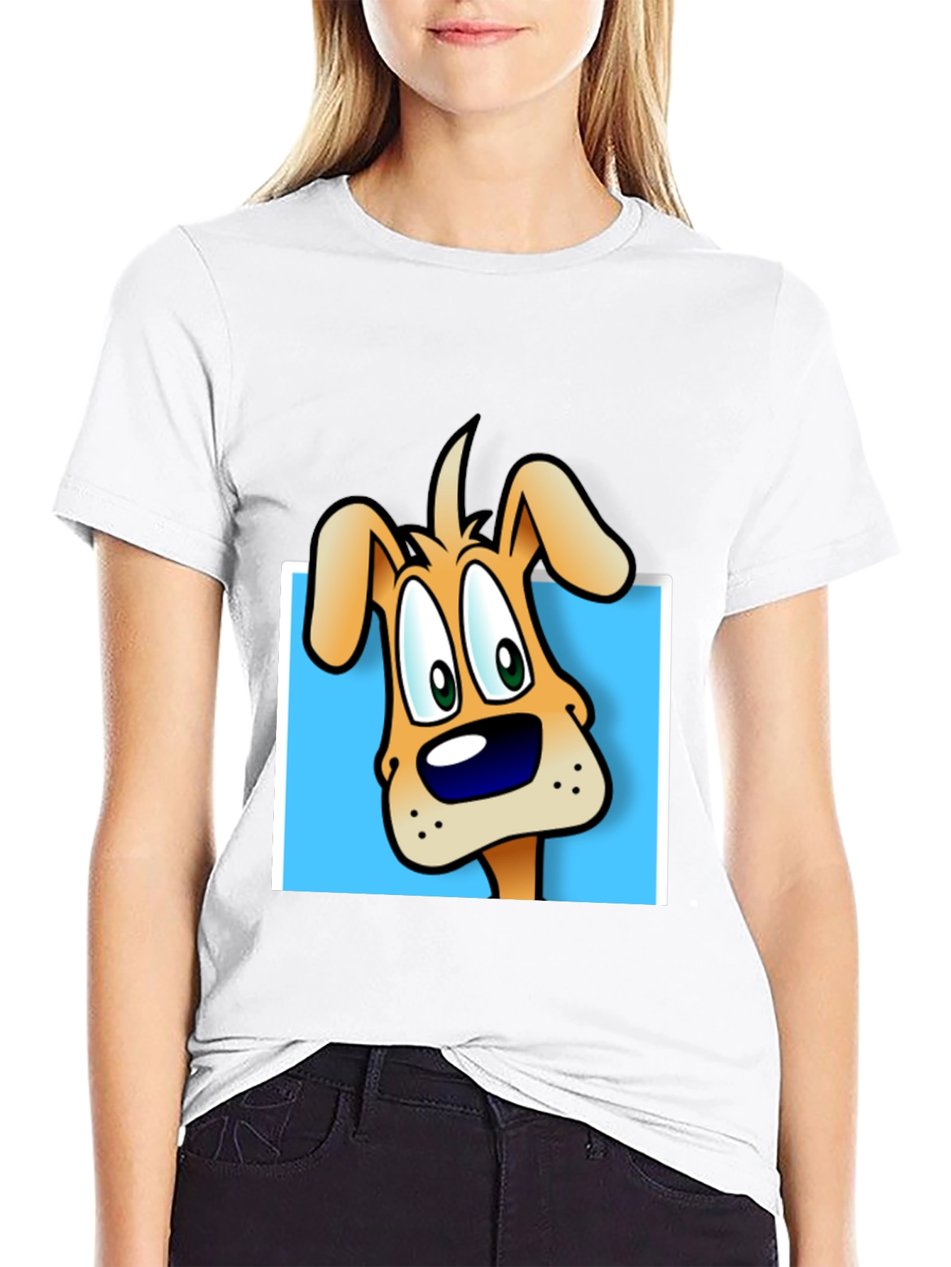 Cartoon Dog Graphic Tee - Black