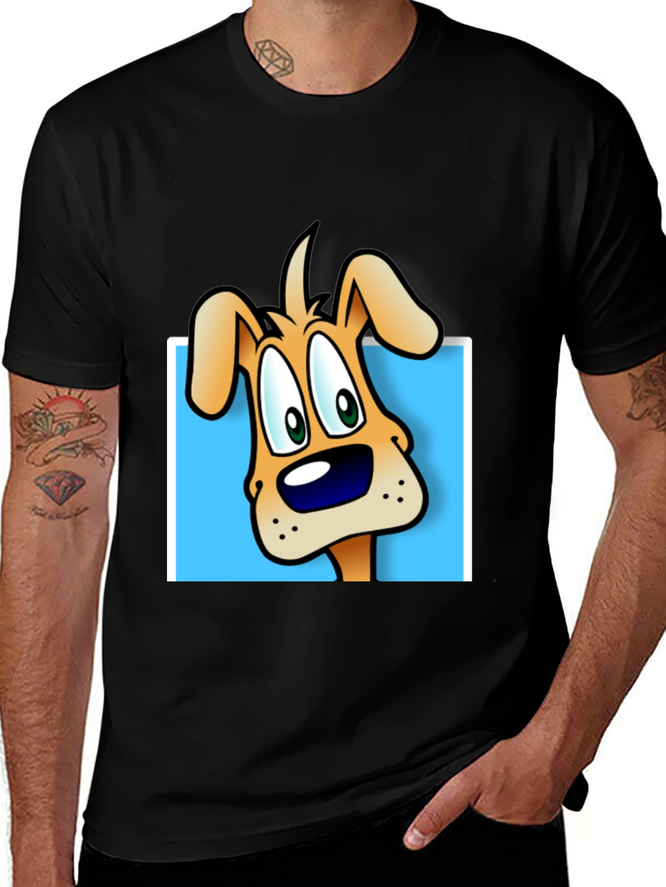 Cartoon Dog Graphic Tee - Black