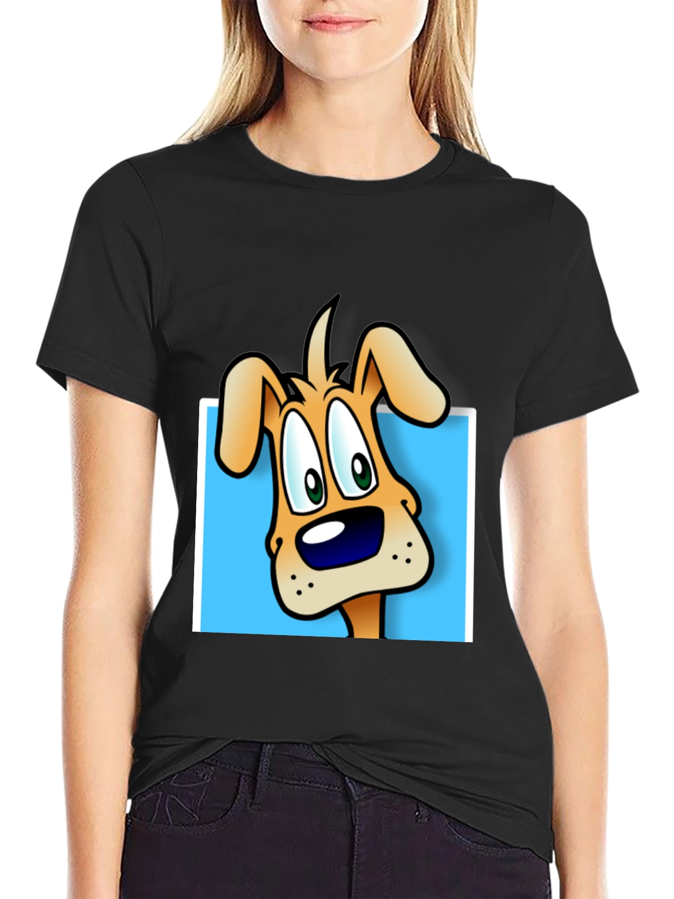 Cartoon Dog Graphic Tee - Black