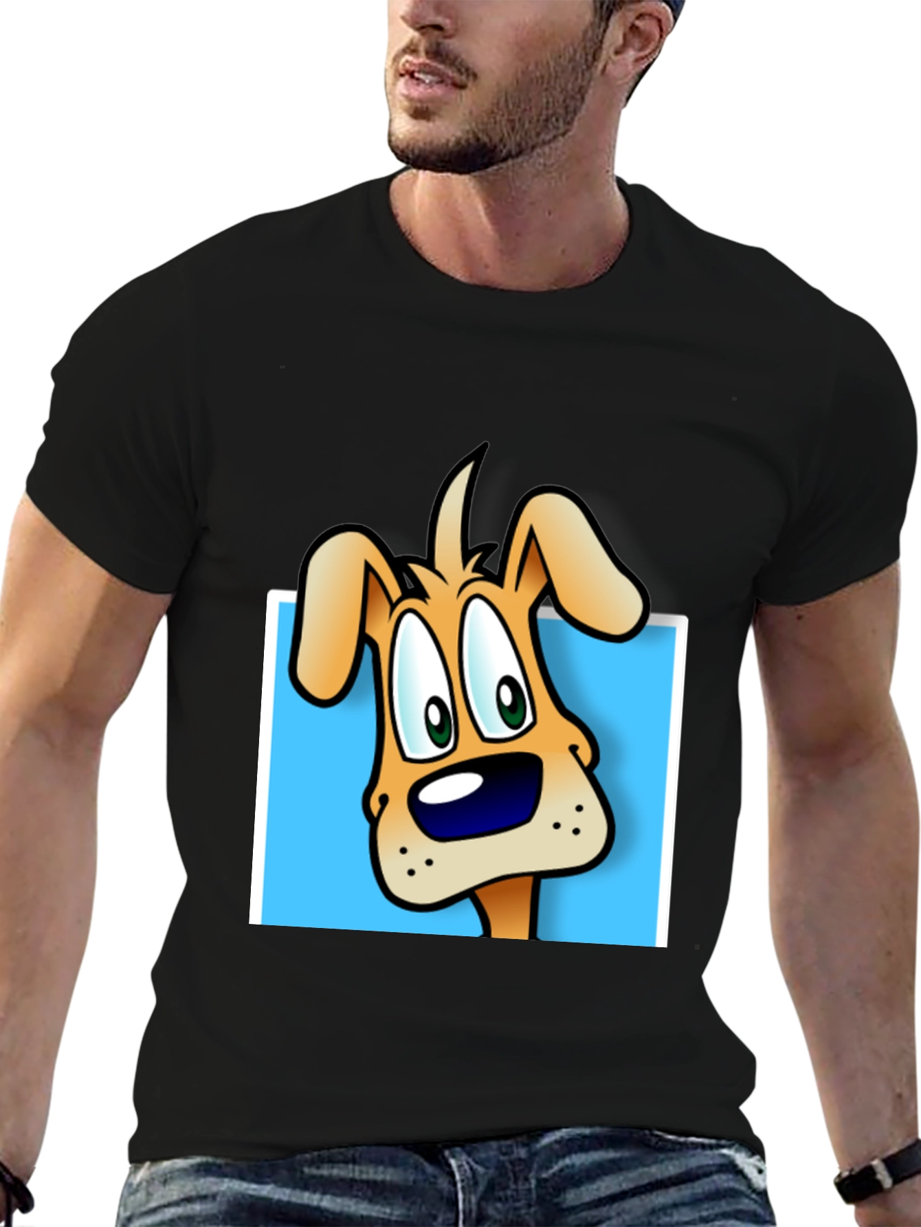 Cartoon Dog Graphic Tee - Black