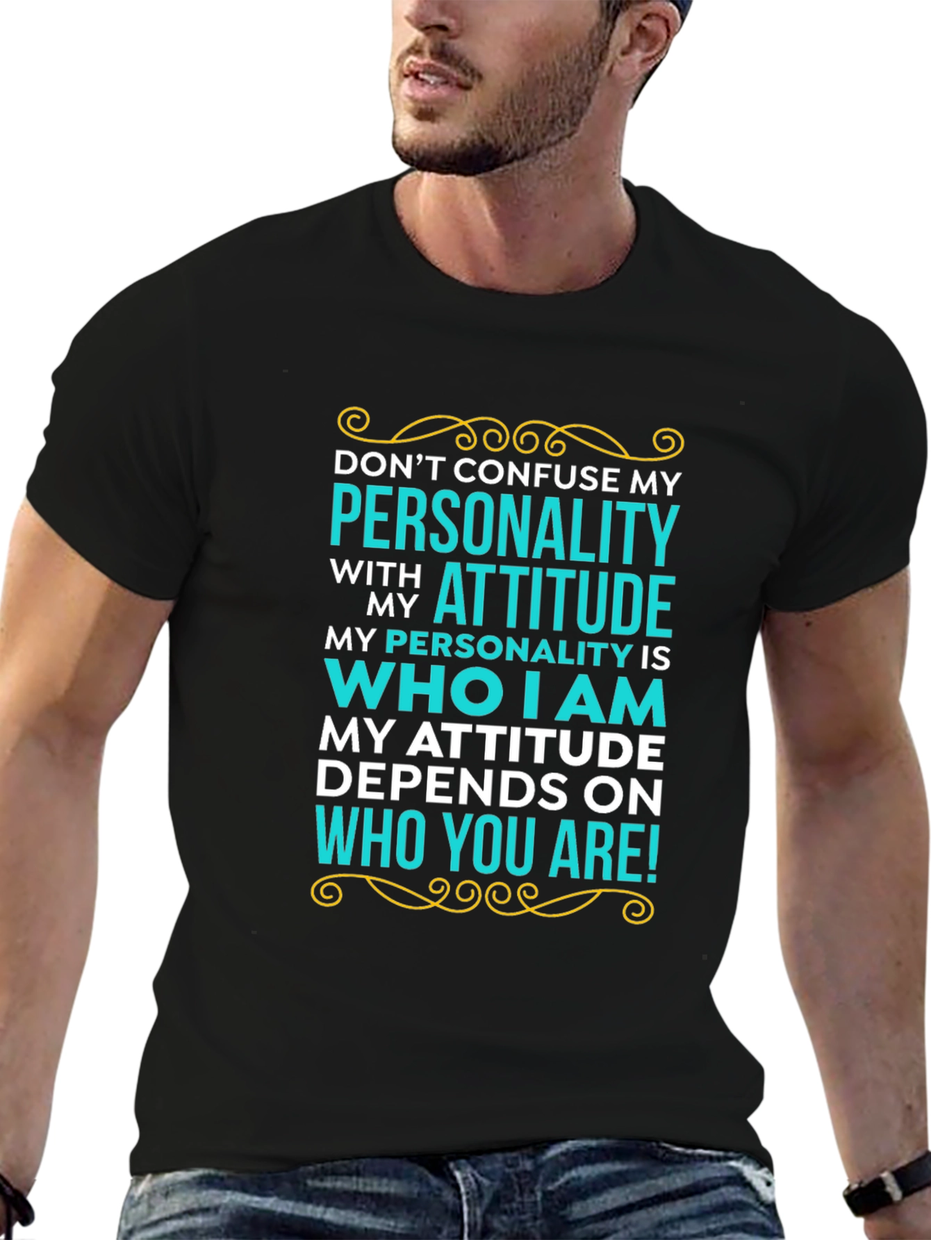 Personality Attitude Graphic Tee - Black