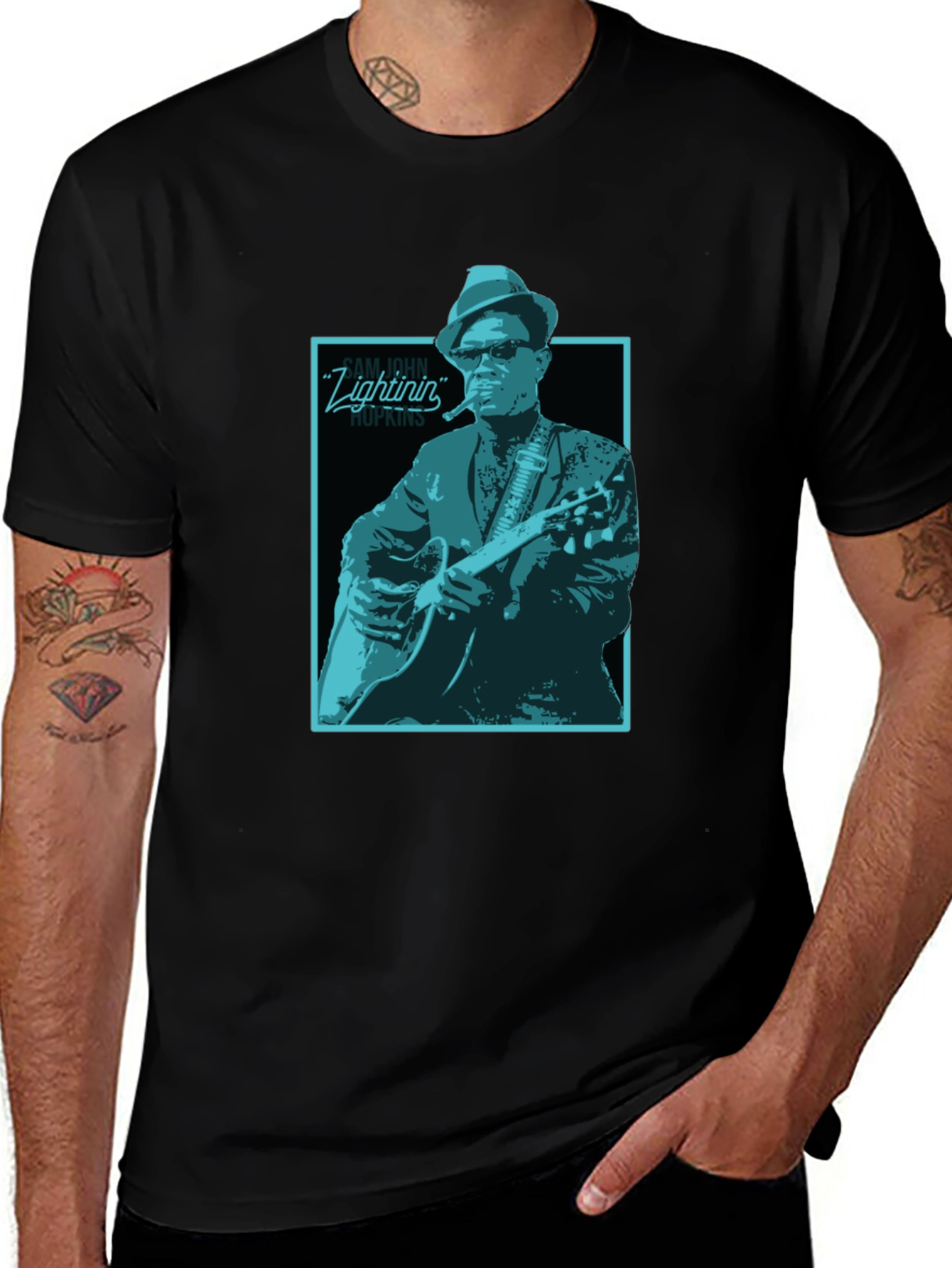 Lightnin Hopkins Graphic Tee - Black Cotton T-Shirt