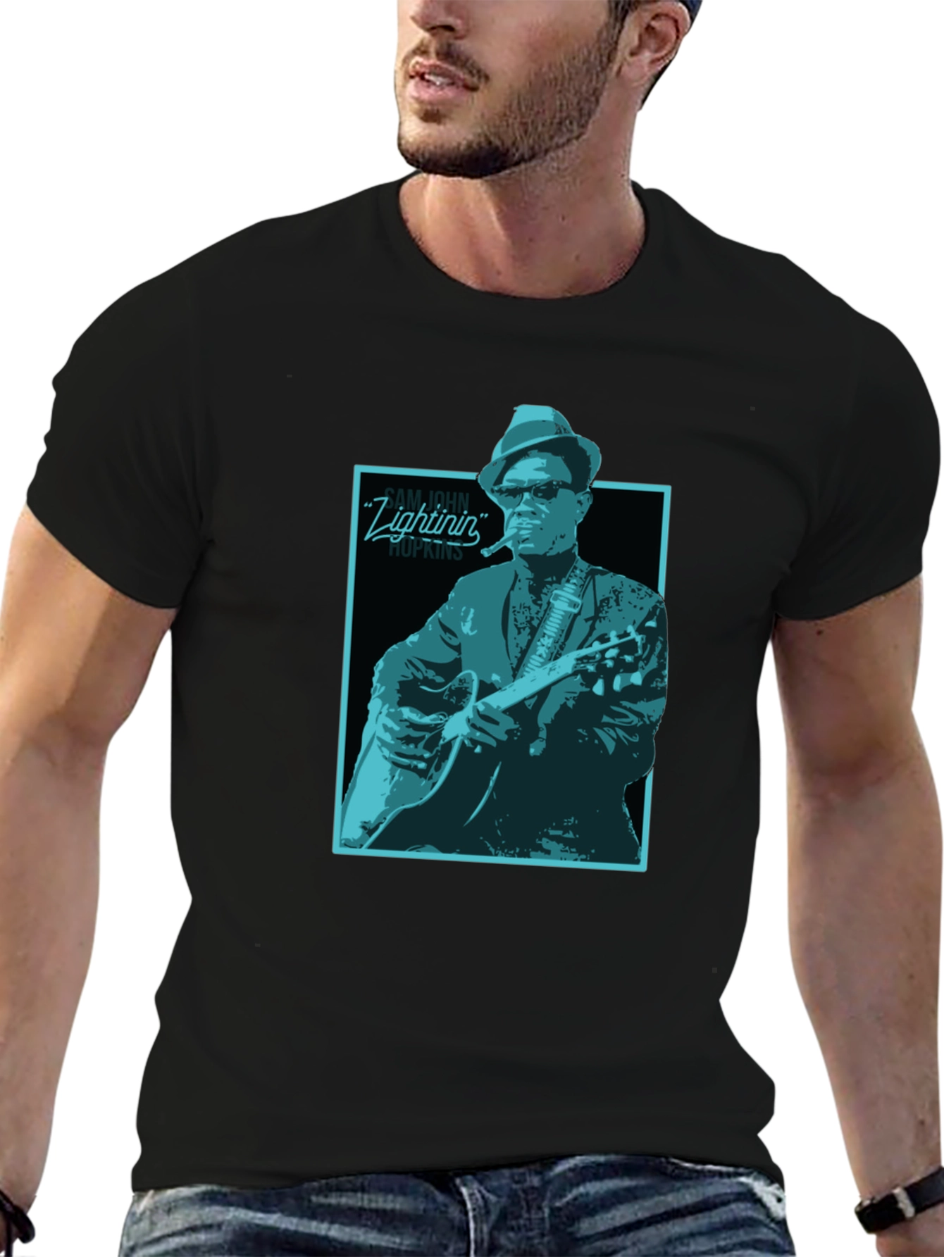 Lightnin Hopkins Graphic Tee - Black Cotton T-Shirt