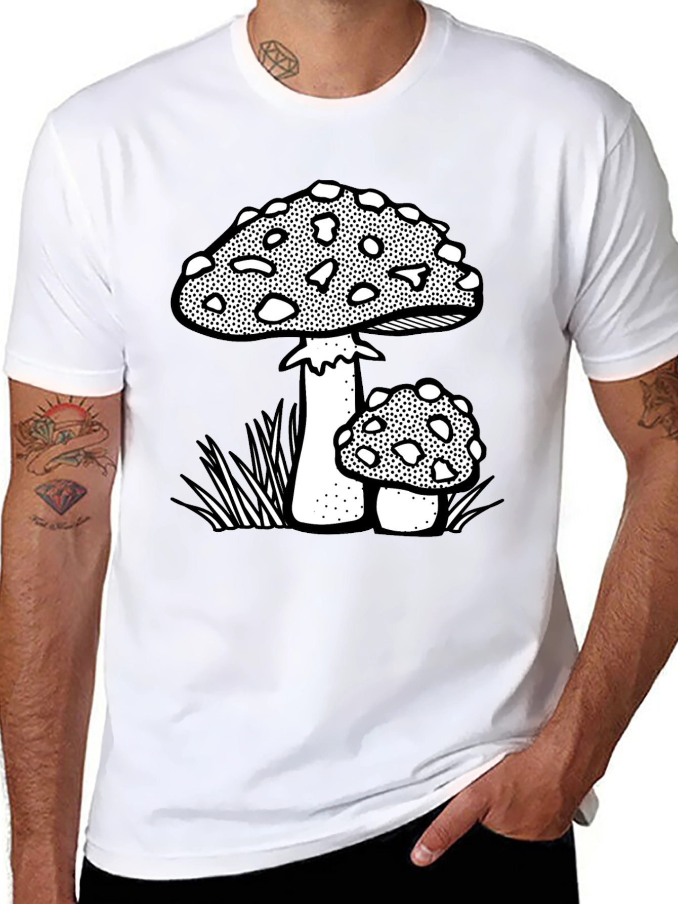 Funky Mushroom Graphic Tee - Black Cotton Blend