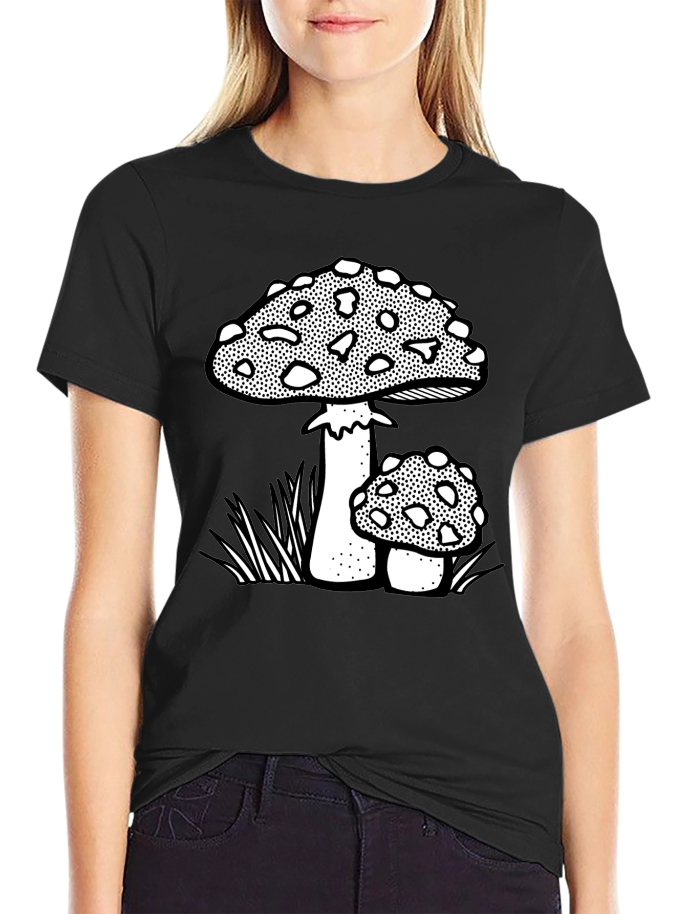 Funky Mushroom Graphic Tee - Black Cotton Blend