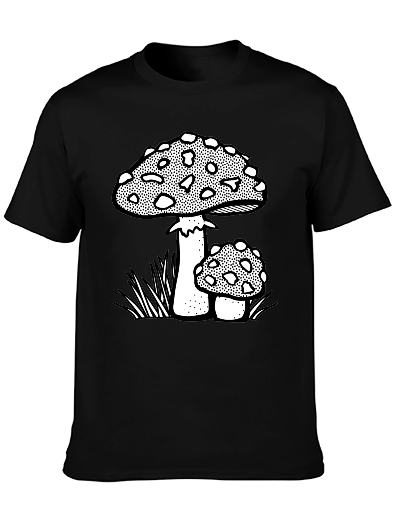 Funky Mushroom Graphic Tee - Black Cotton Blend