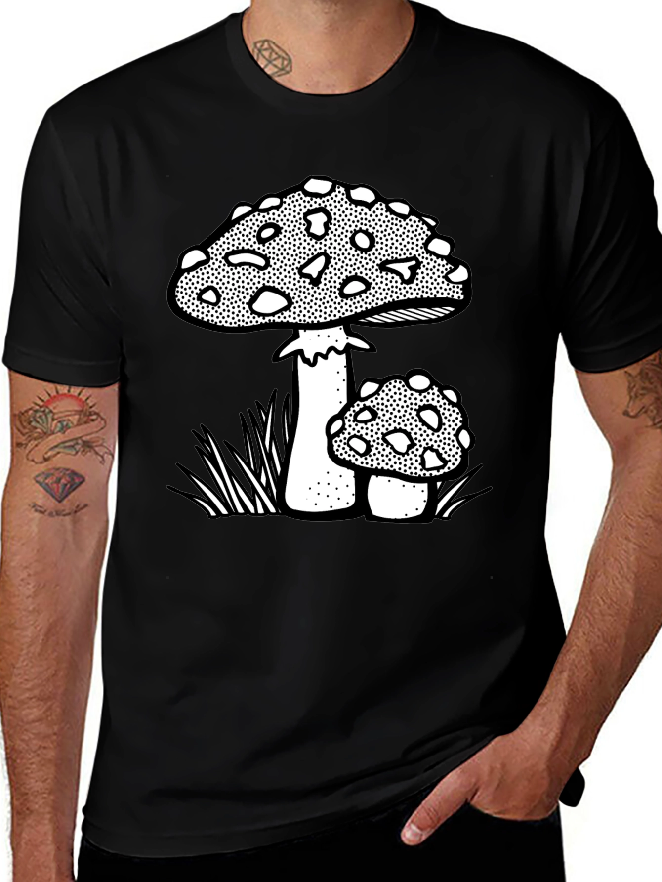 Funky Mushroom Graphic Tee - Black Cotton Blend