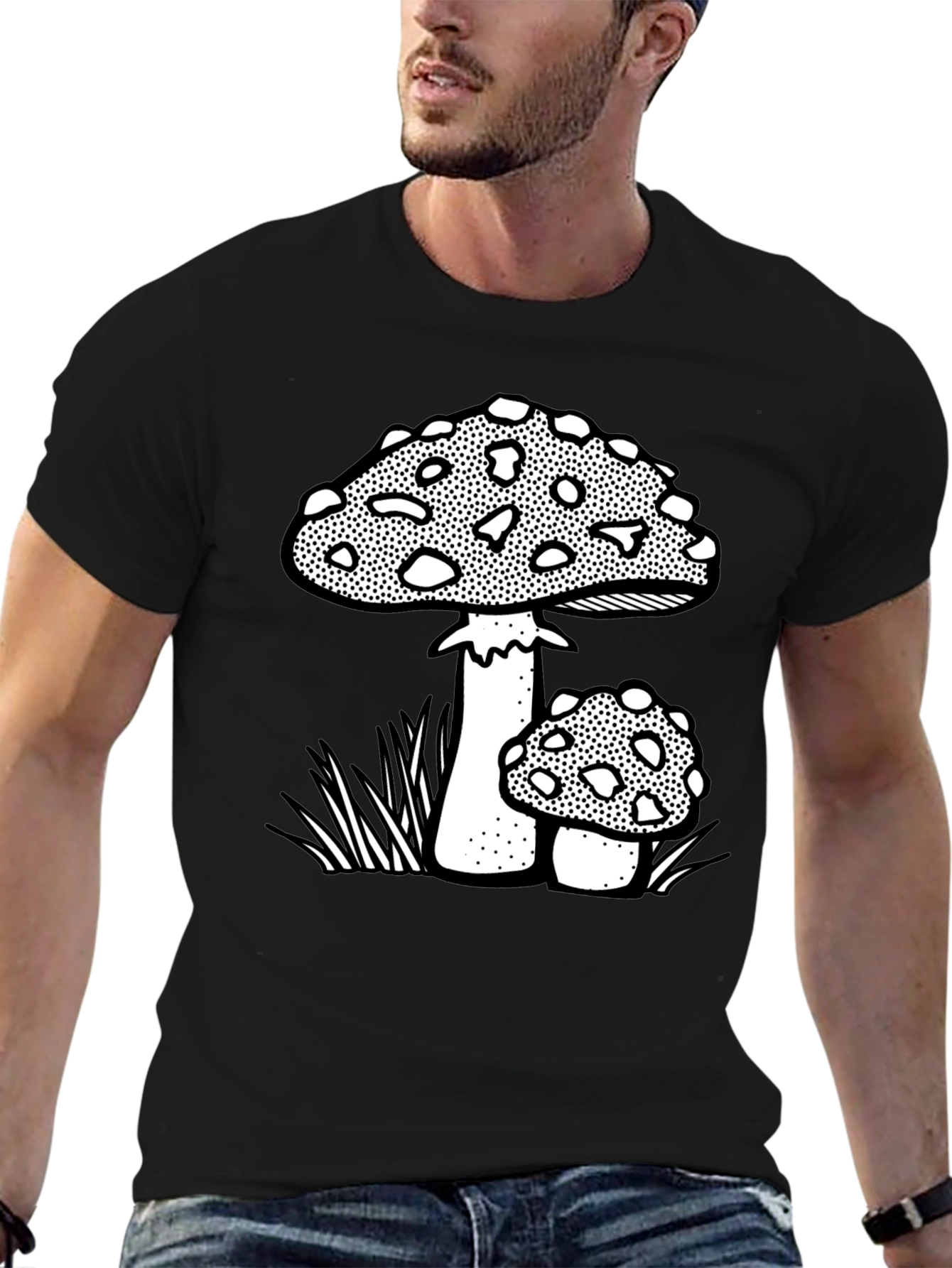 Funky Mushroom Graphic Tee - Black Cotton Blend