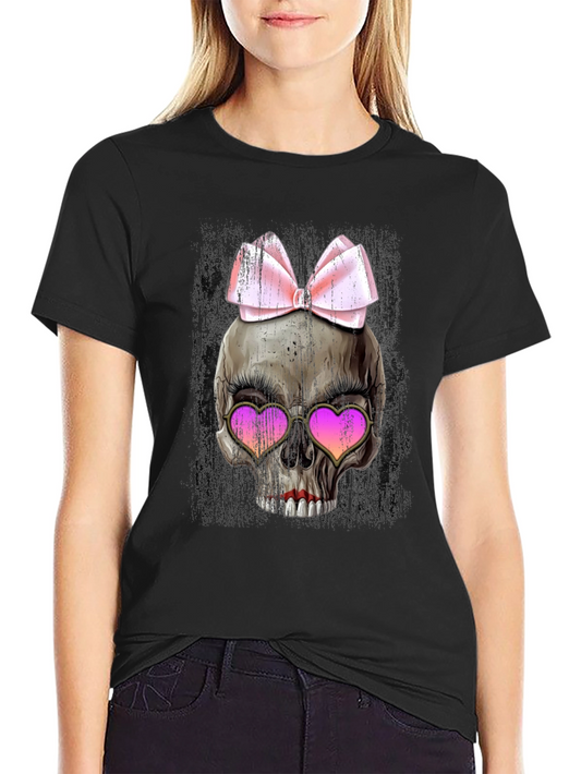 Skull with Bow & Heart Sunglasses T-Shirt