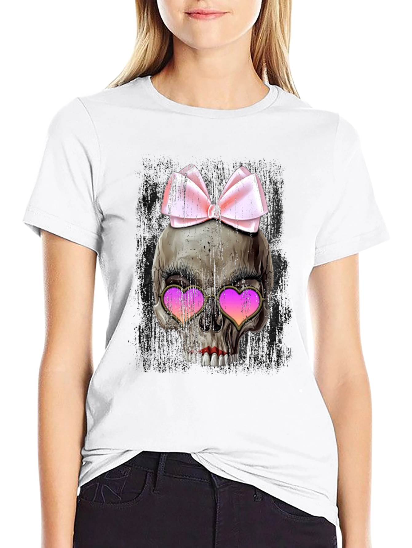 Skull with Bow & Heart Sunglasses T-Shirt