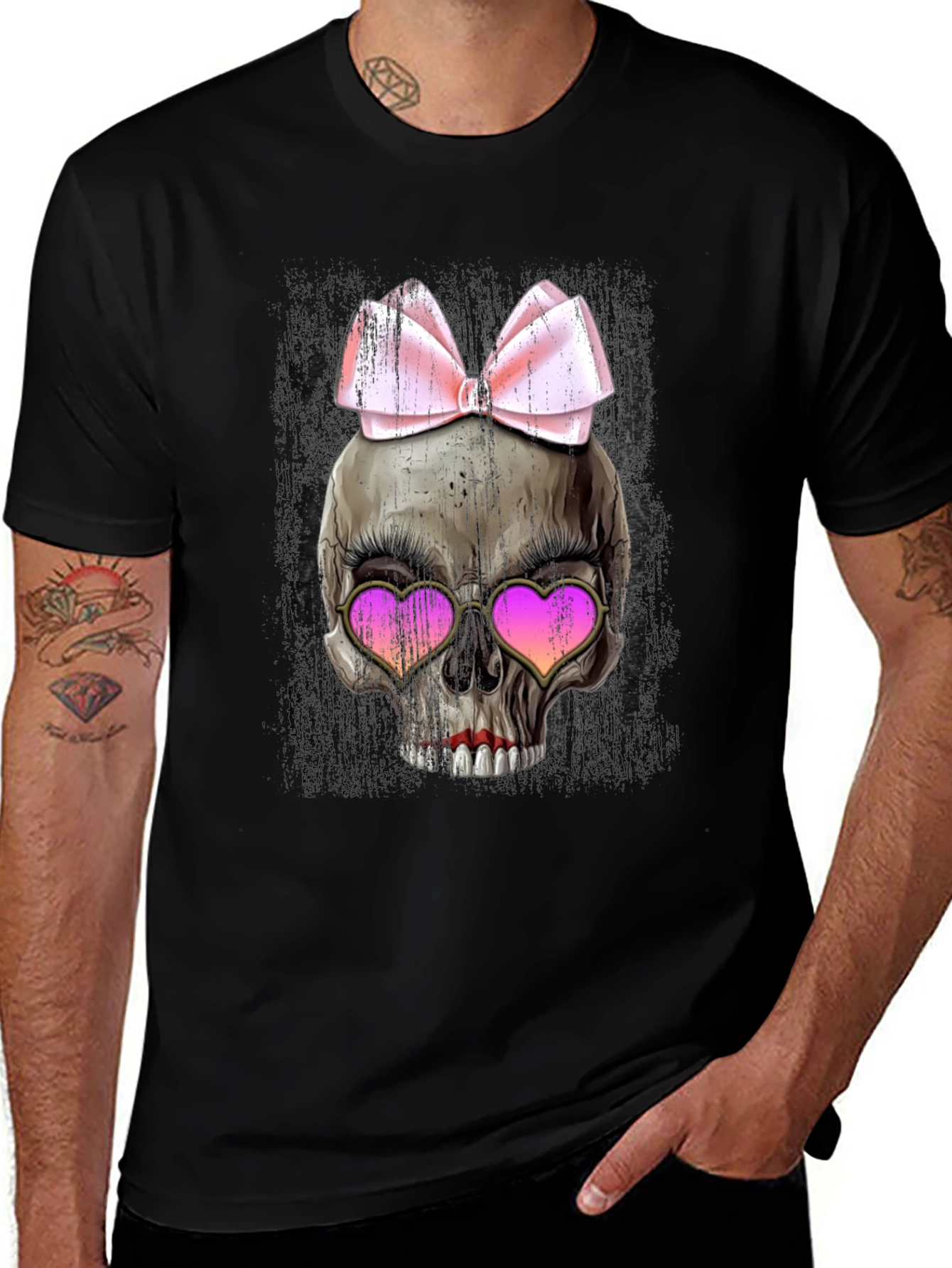 Skull with Bow & Heart Sunglasses T-Shirt