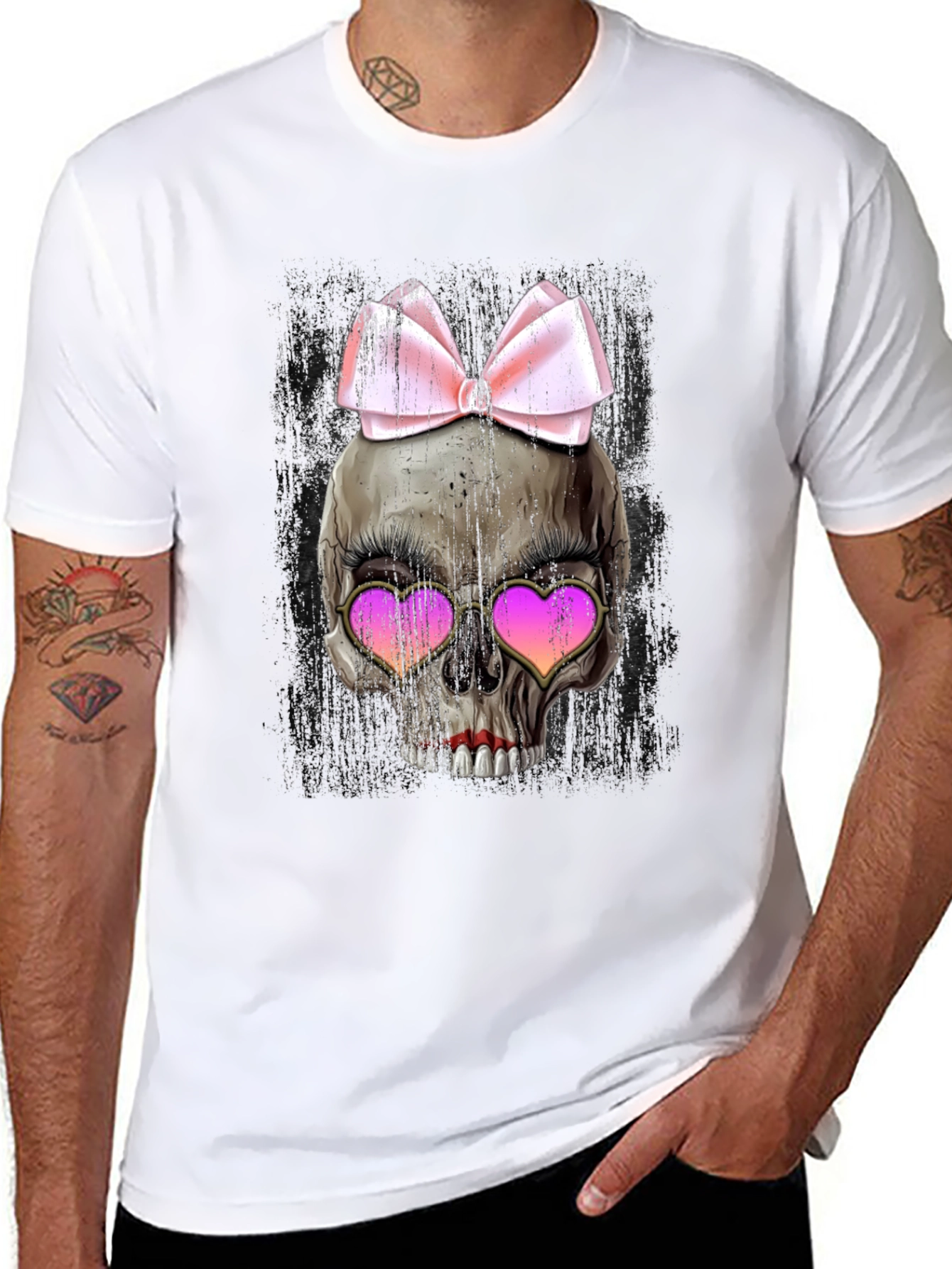 Skull with Bow & Heart Sunglasses T-Shirt