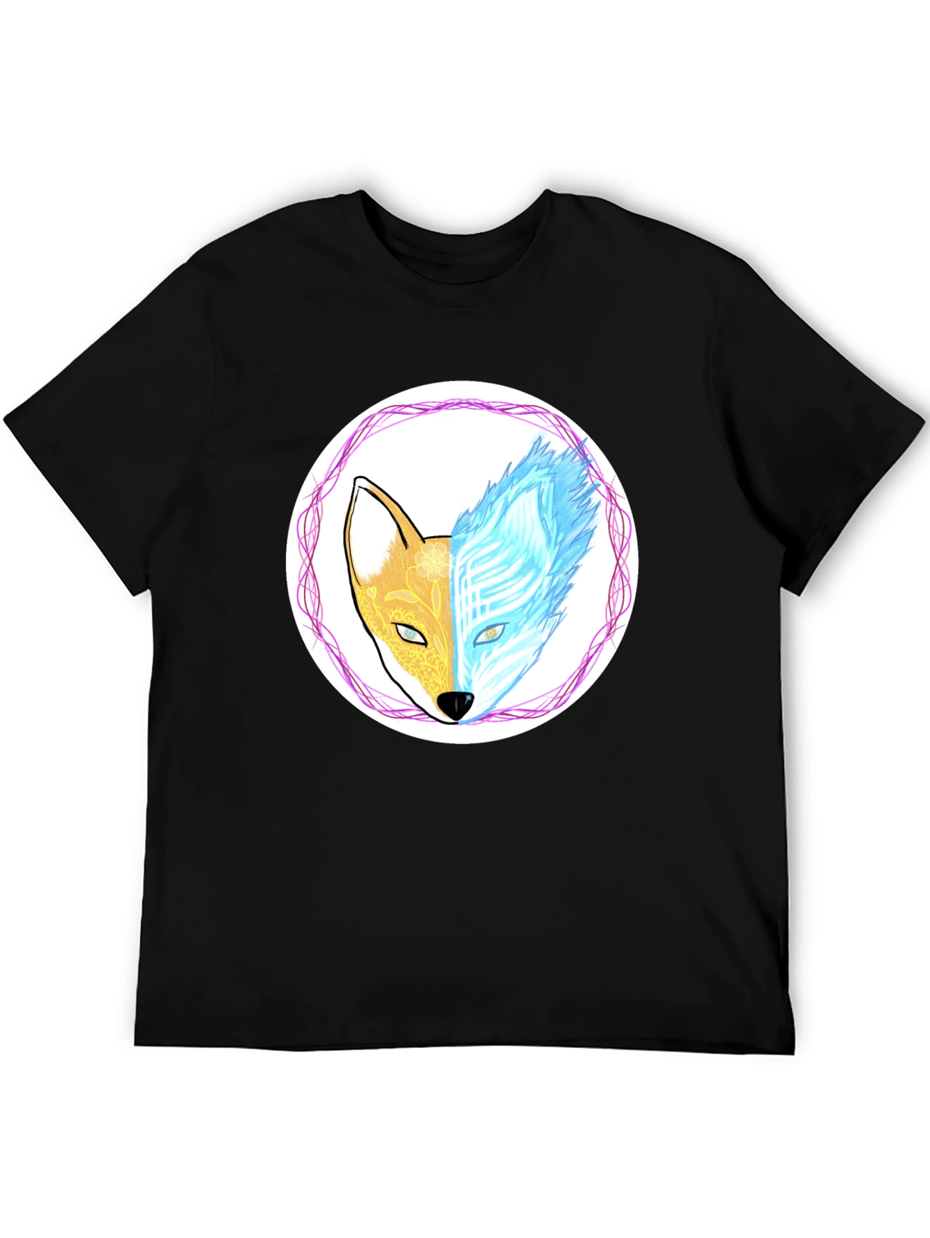 Dual Nature Fox Graphic Tee - Black Cotton Blend