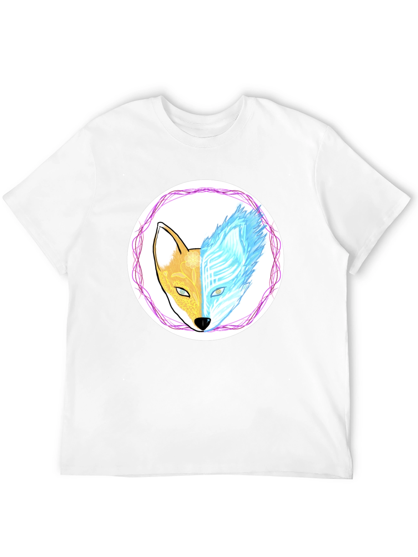 Dual Nature Fox Graphic Tee - Black Cotton Blend