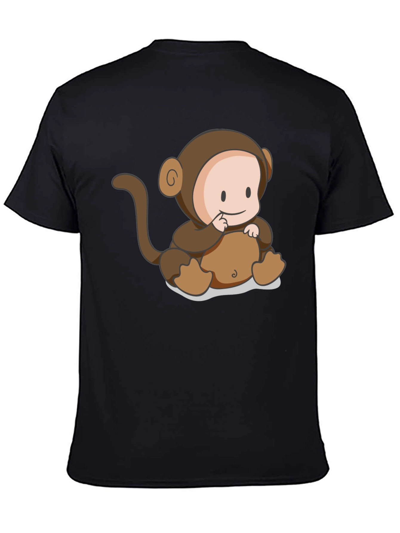 Cute Monkey Cartoon Black T-Shirt